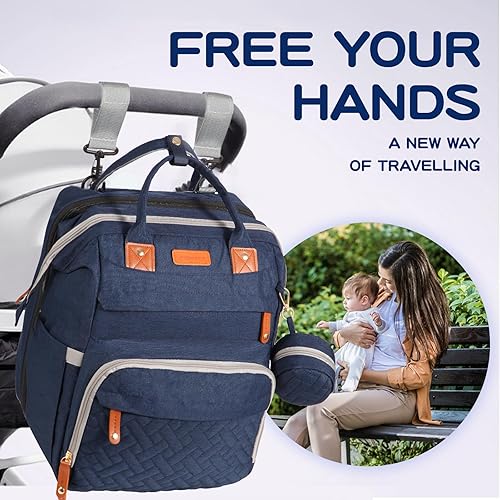 Miniatura 7 de JOYCE Mochila para pañales para bebé, con estación de cambio de pañales, mochila impermeable de viaje multifuncional, para bebés niños y niñas, con
