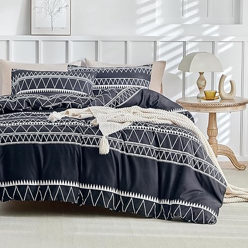Miniatura 10 de Lekesky Juego de funda de edredón gris bohemio tamaño individual, juego de funda de edredón de microfibra suave y ligera de 2 piezas (1 funda de
