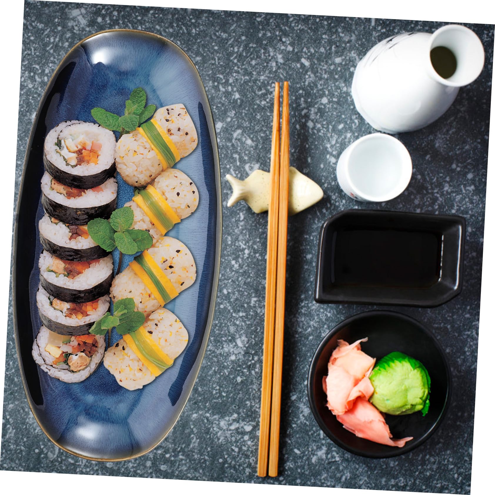 COLLBATH Assiette Sushi en Céramique Bleue, Plat de Service Multi-Fonction