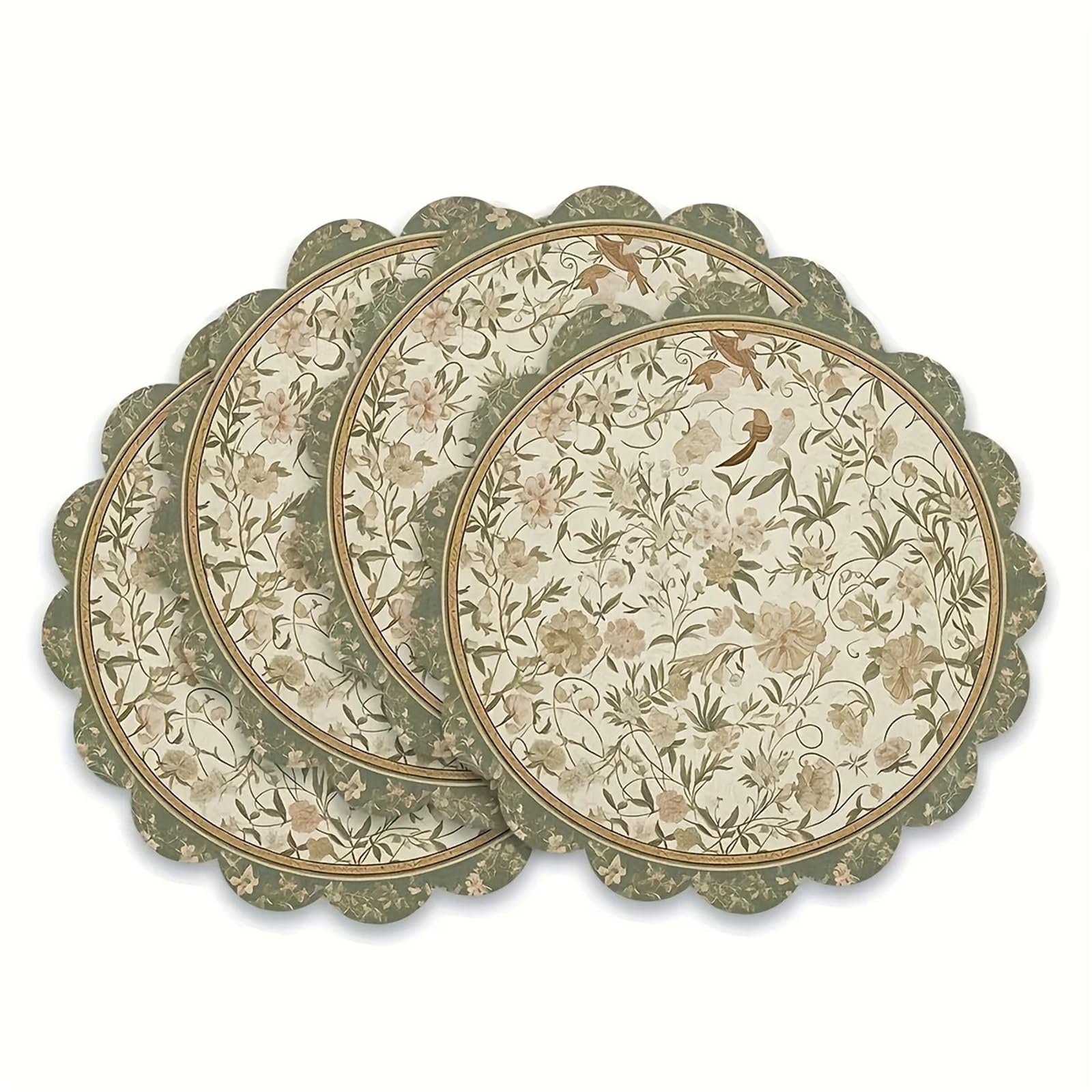 Placemats 6-Piece Set Vintage Floral Scalloped-Edge Placemats Ideal For Family Gatherings And Table Decor Home Decoration