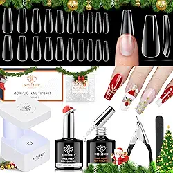 Kit Extensão de Unhas Gel Modelones com 510 Tips Coffin, Lâmpada LED, Desidratador e Cola, 9 em 1