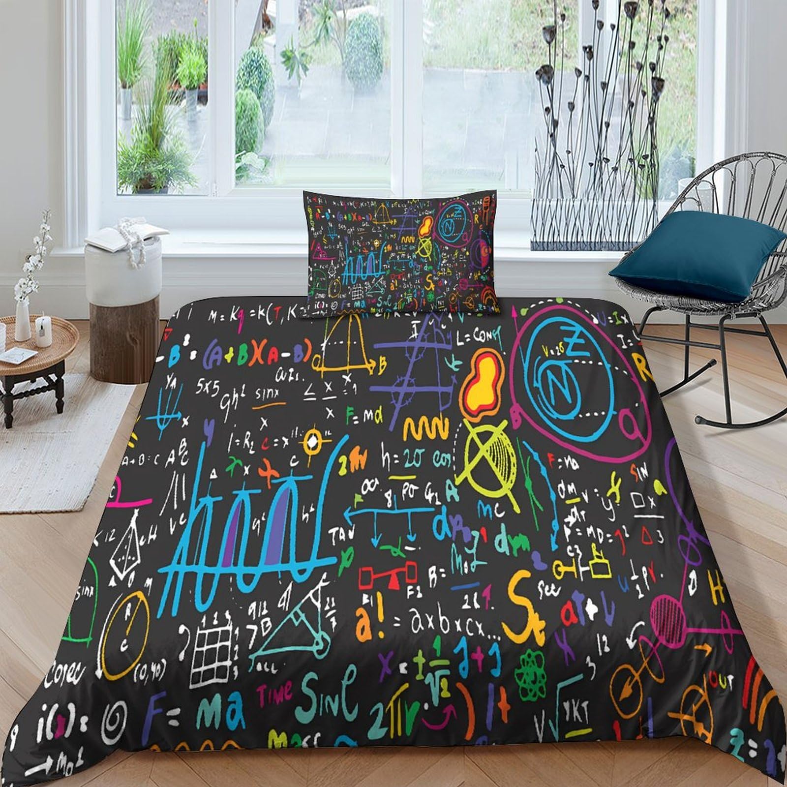 Housse de couette formule mathématique 135x200 cm avec taie d'oreiller en microfibre