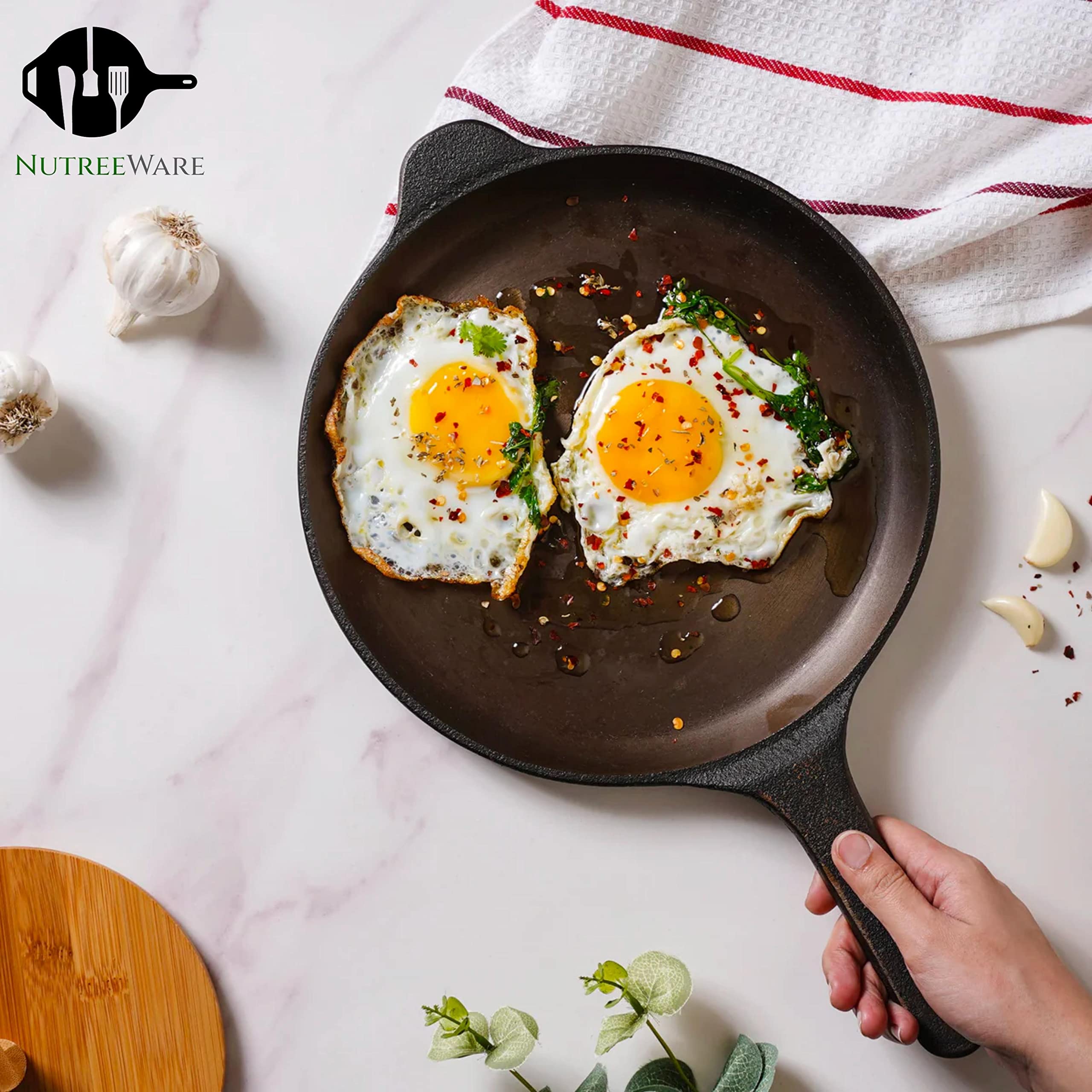 Nutreeware Pre-Seasoned Cast Iron Omellette Tawa β 10 inch | Dosa Kallu | Chemical-Free | Naturally Non-Stick by Edible Oil | Toxin-Free | Gas & Induction Compatible | Black 1