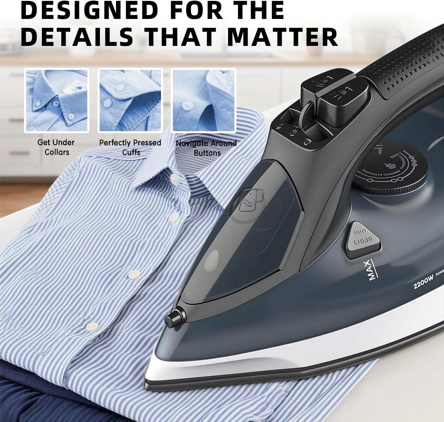 Steam iron, no sticky bottom plate, powerful steam,1000-watt,water tank anti -leakage precision reminders are suitable for family and travel (Blue)