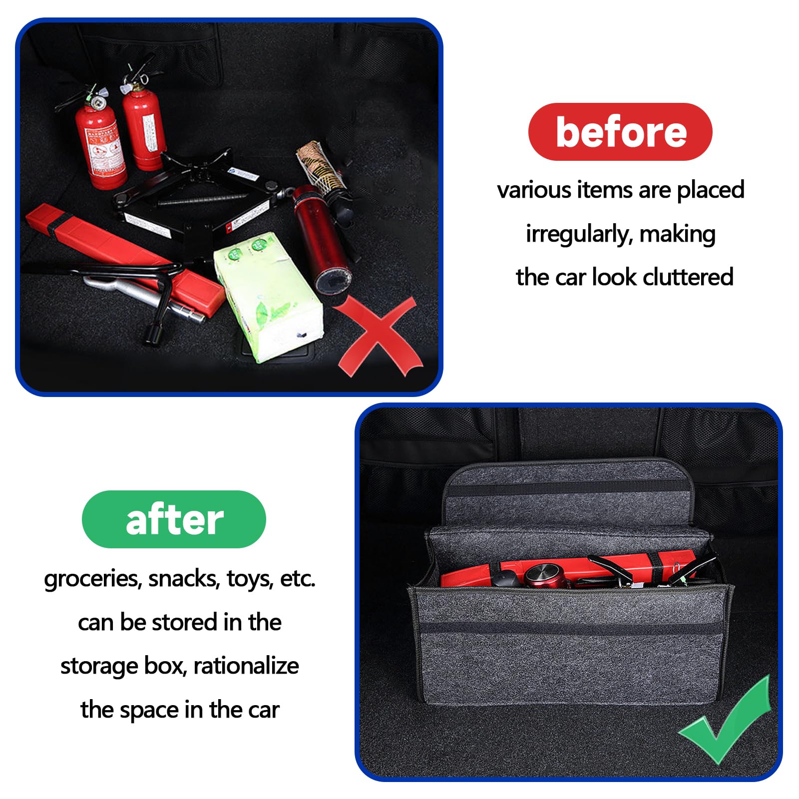 Auto Kofferraum Organizer, Faltbar Kofferraumtasche, Rutschfest Filz Auto Organizer Toolbag mit Klettbändern, Universell Autotasche, Kfz Zubehör Geeignet für alle Fahrzeuge (1 Stück)