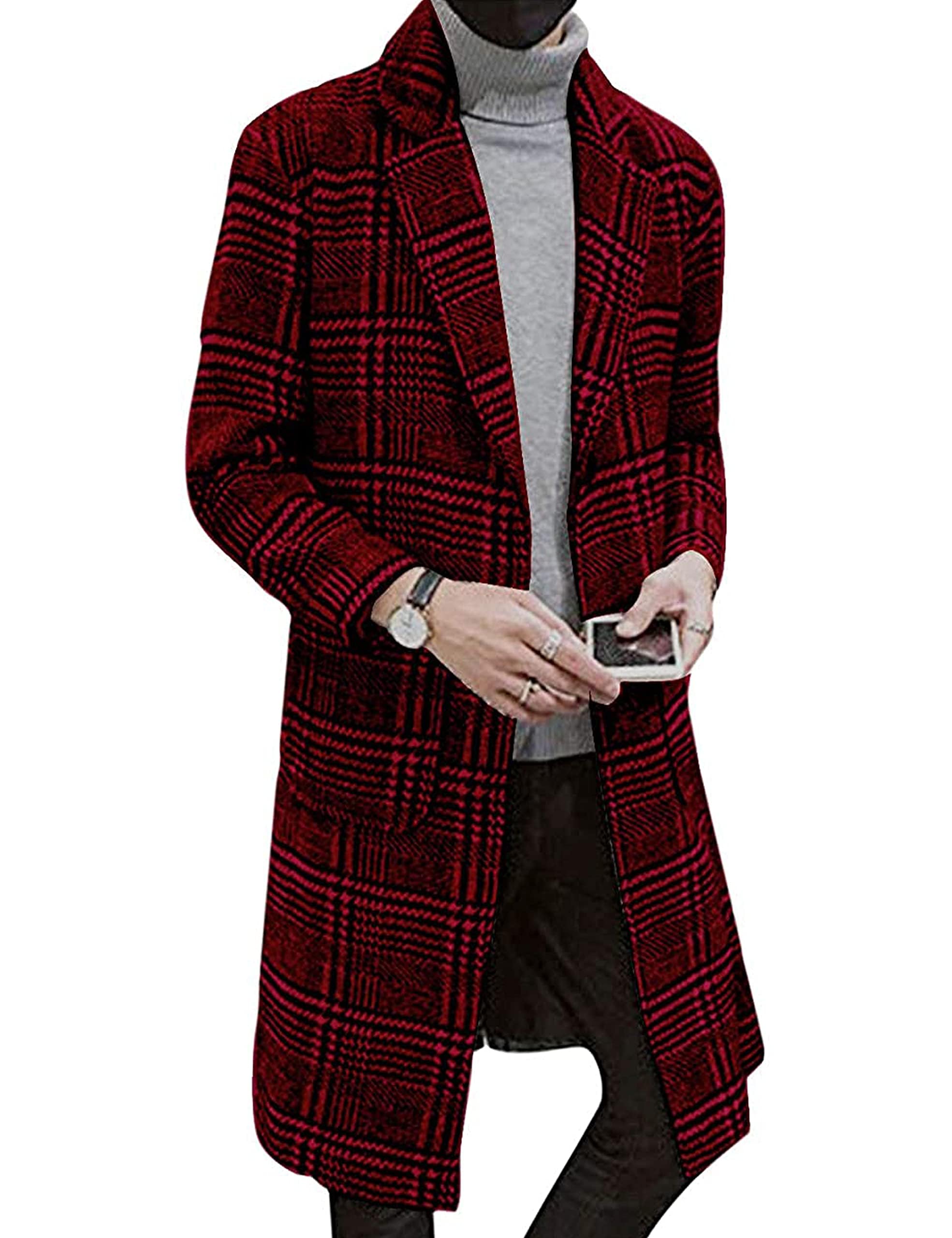 Springrain Men's Wool Blend Pea Coat Single Breasted Overcoat