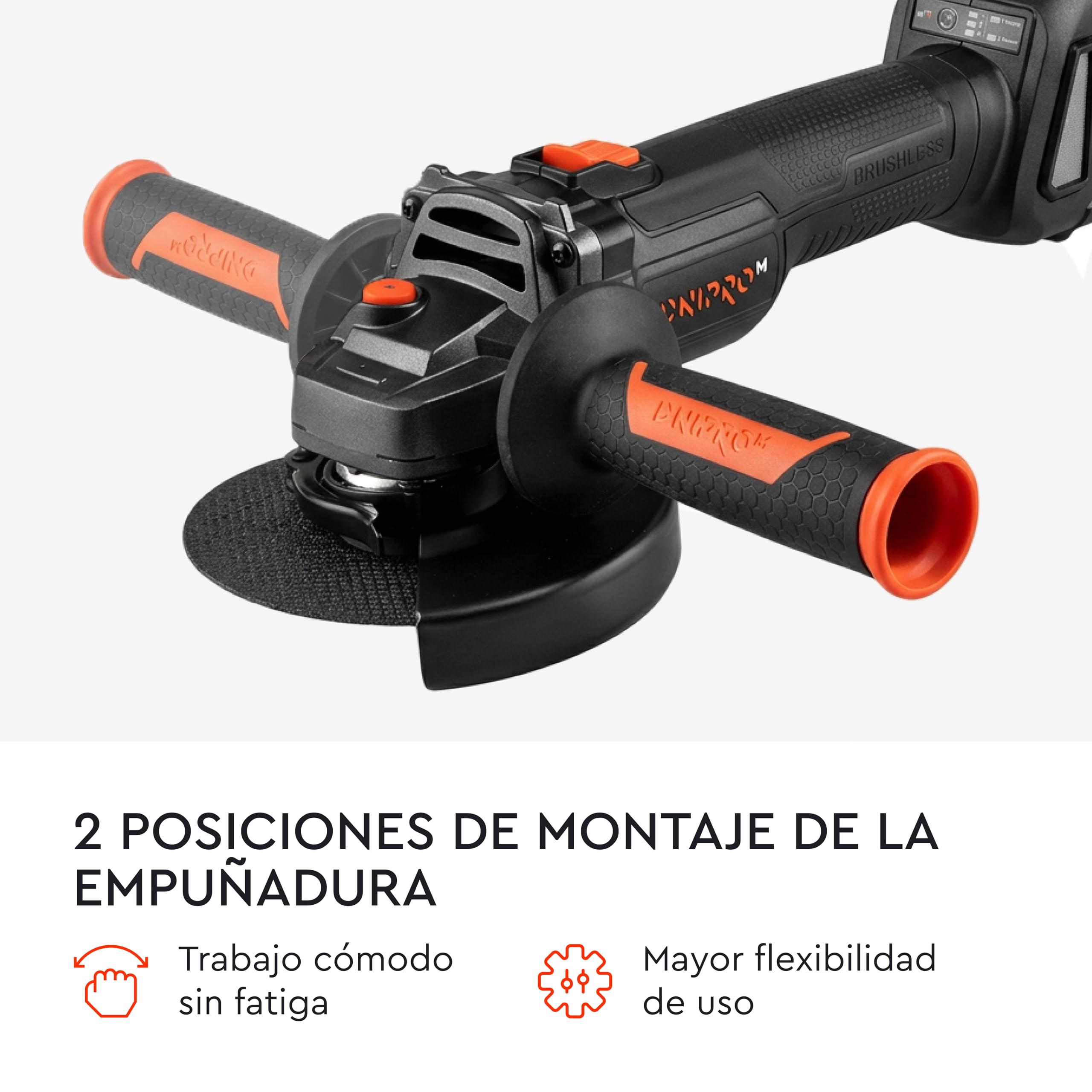Amoladora Angular a Batería 20V Brushless, Disco 125mm, 2 Velocidades (3.000/8.500 rpm), para Cortar, Desbastar y Lijar,con Batería 4Ah,Cargador,Maletín y 10 Discos de Corte. DGA-201BC Ultra