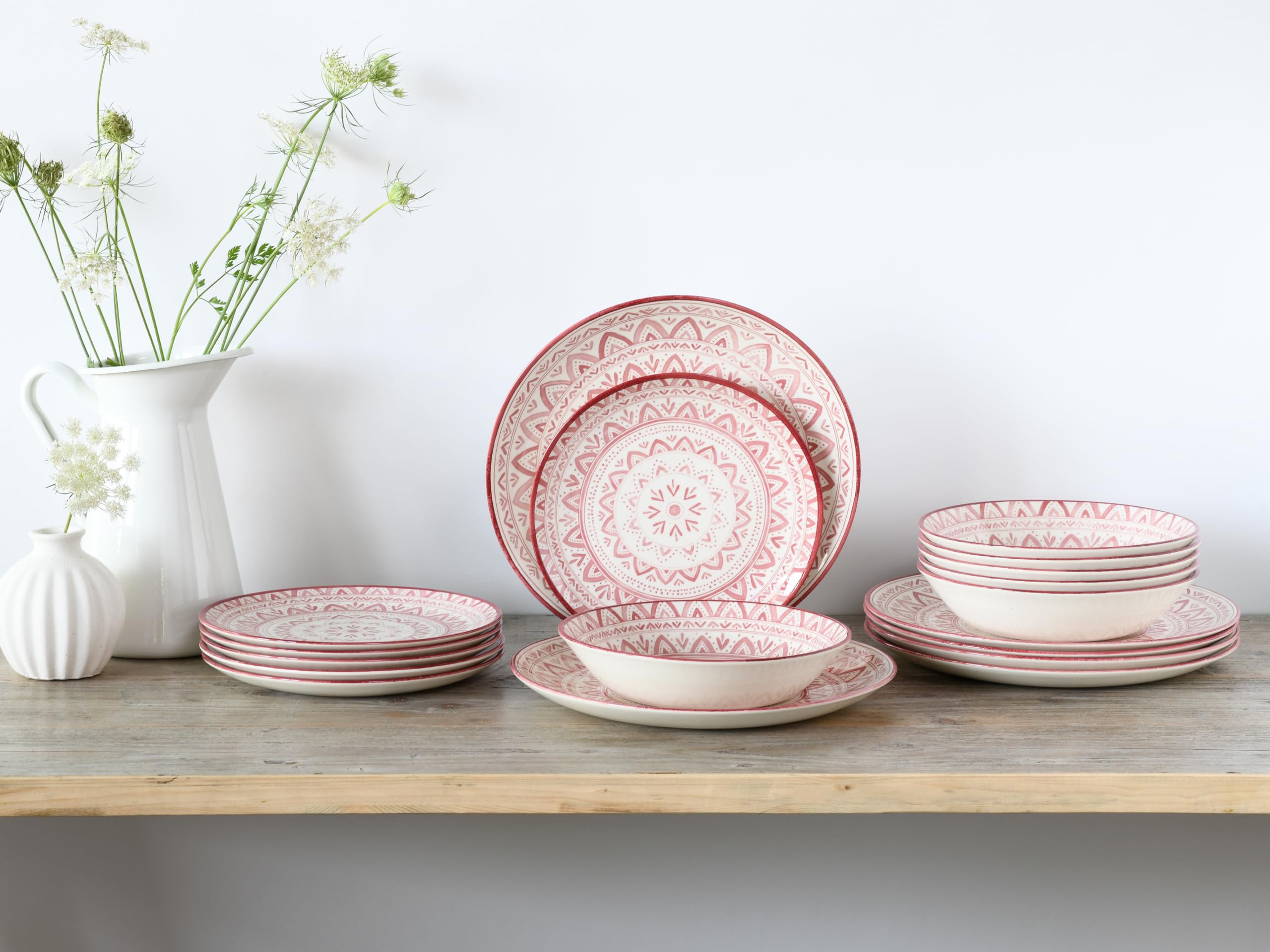 CreaTable, Mexico Rot, 18-teiliges Geschirrset, Teller Set aus Steingut