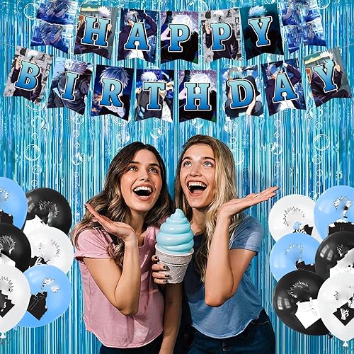 Miniatura 5 de 35 piezas de decoración de fiesta de anime Satoru, temática de gojo de anime, pancarta de cumpleaños, centros de mesa de panal, decoración de