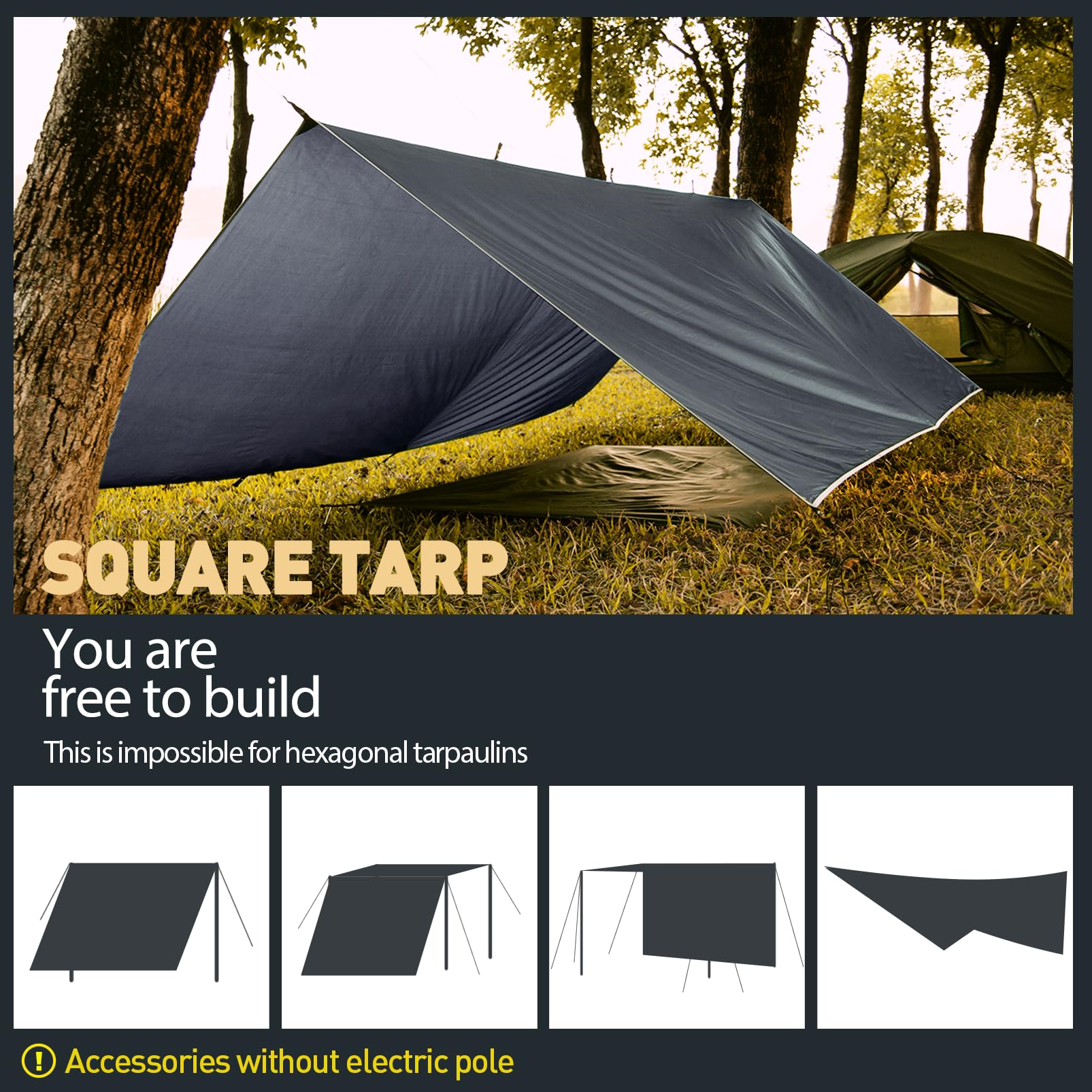Bâche Anti-Pluie Imperméable Anti-UV 3x3M 3x5M Camping Toile de Tente
