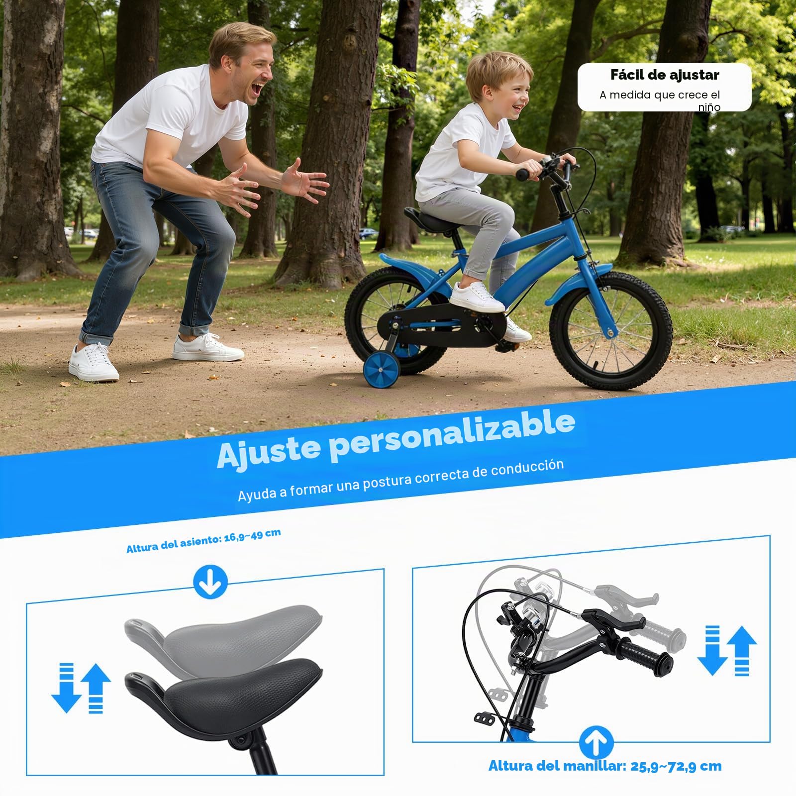 Bicicleta infantil de 14 pulgadas para niños y niñas, aleación de acero al carbono, con ruedas estabilizadoras para ajustar la altura, bicicleta para niños a partir de 3-6 años, vehículos de