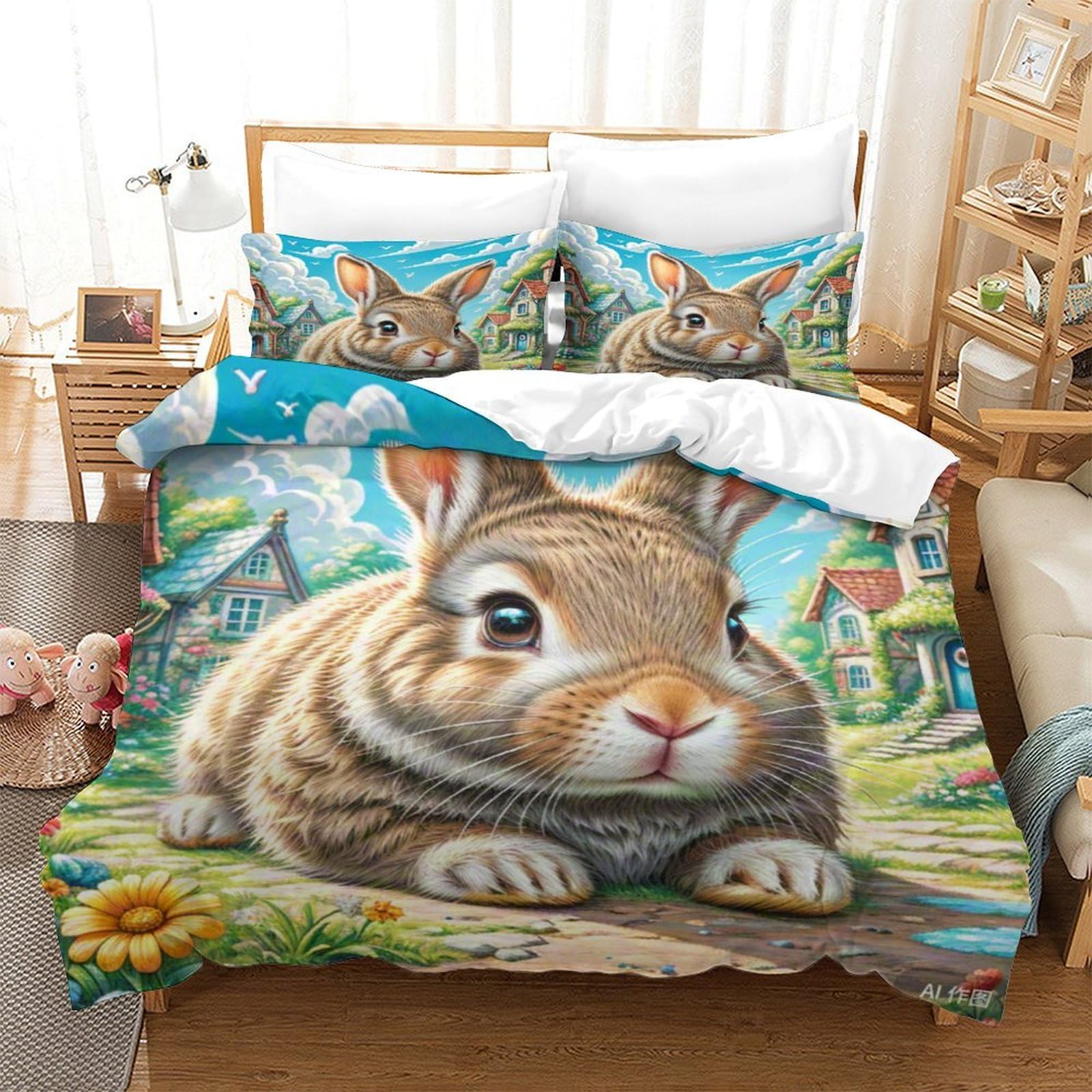 Housse de couette lapin nain 3D : créez un cocon de douceur dans la chambre des enfants