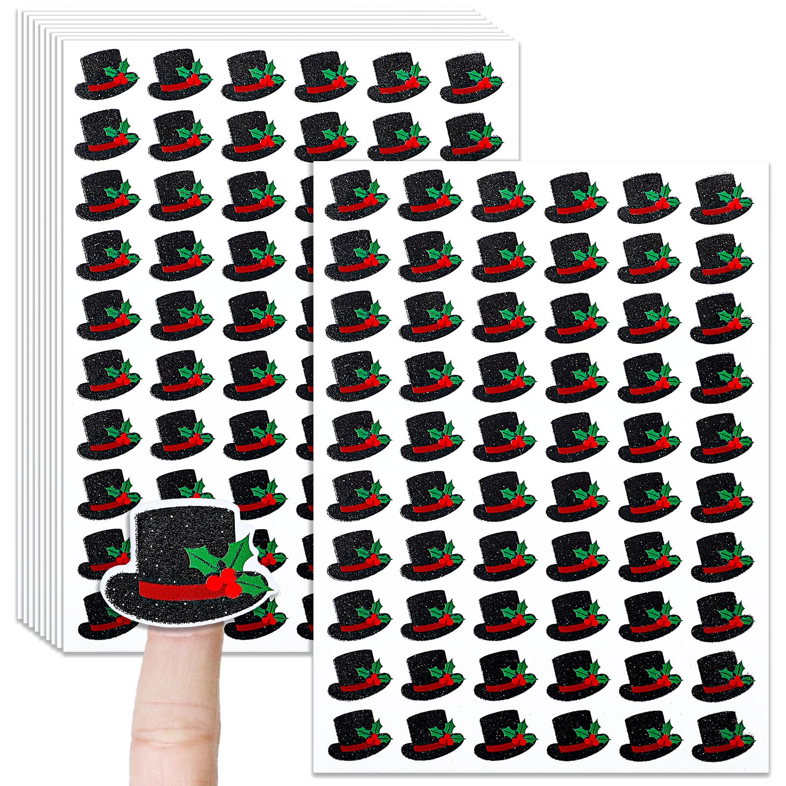 Honoson 600 Pcs Christmas Top Hat Tiny Glitter Stickers Self Adhesive