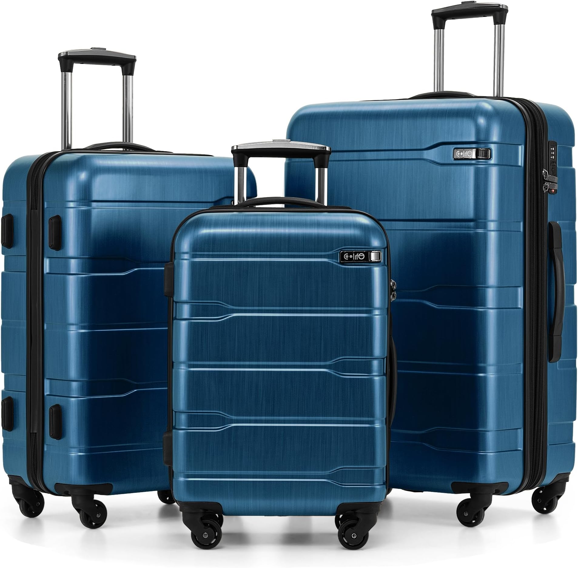 Coolife 3 Piece Luggage Set Suitcase Hardside with Spinner Wheels