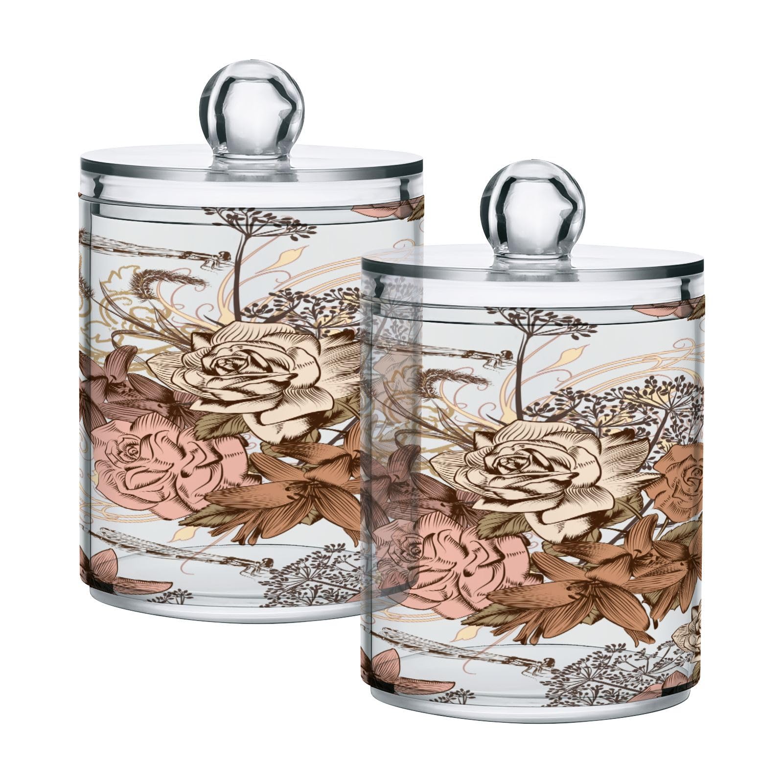 Floral-print Restroom Bathroom Organizers with Lid Qtip Holder Dispenser Apothecary Jars Cotton Balls Pads Swabs Holder Jar 4