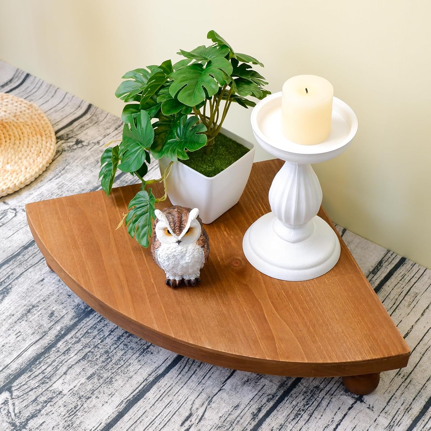 Corner Counter Wood Shelf, Rustic Pedestal Stand, Farmhouse Corner Shelves Stand, Tray Riser for Coffee Bar, Bathroom Countertop Organizer Corner, Centerpiece Display Riser for Kitchen (Wooden)