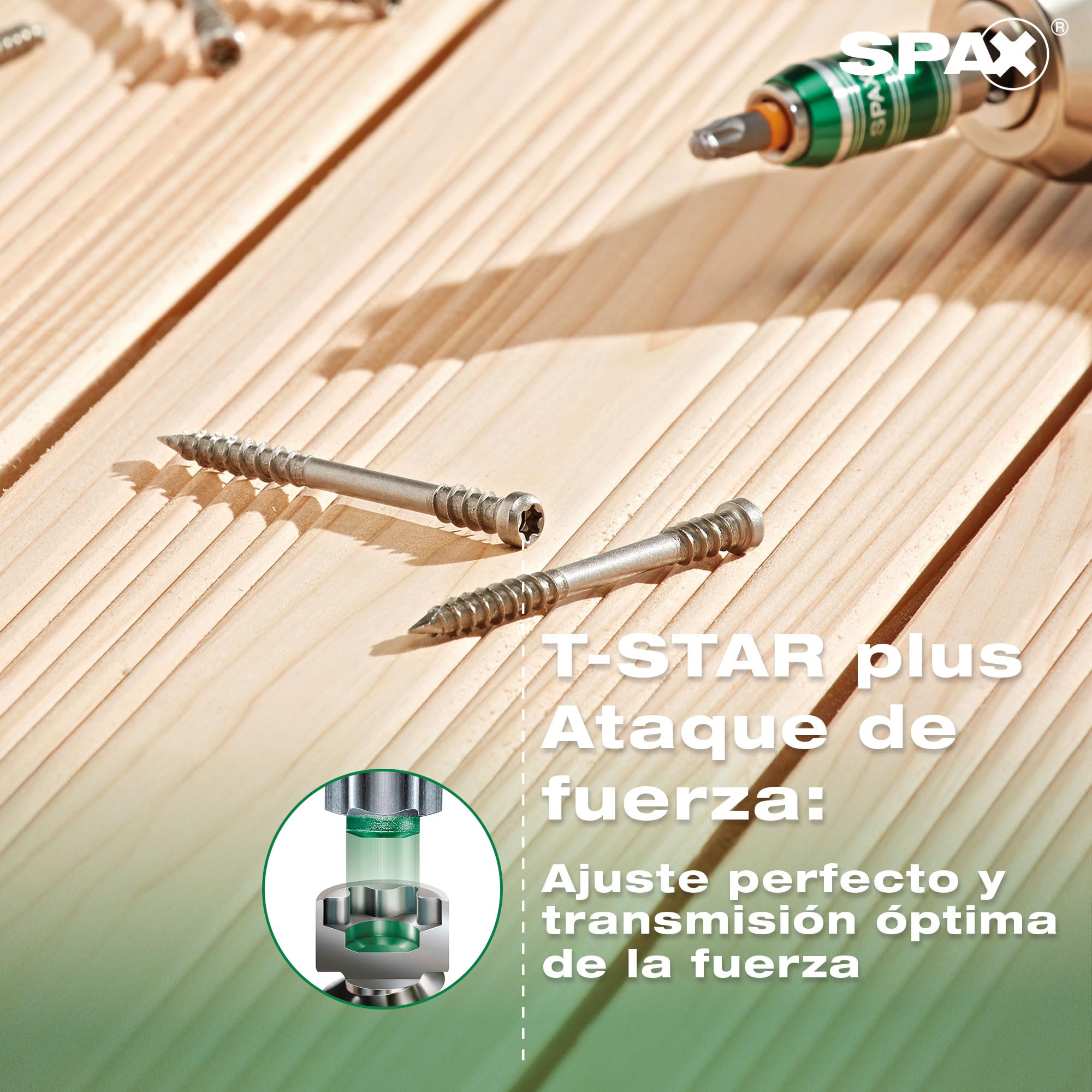 SPAX Tornillo para terrazas 5 x 60 mm, 360 unidades - Tornillos, rosca de fijación, cabeza cilíndrica, T-STAR plus T25, punta CUT, acero inoxidable A2-8000000276613