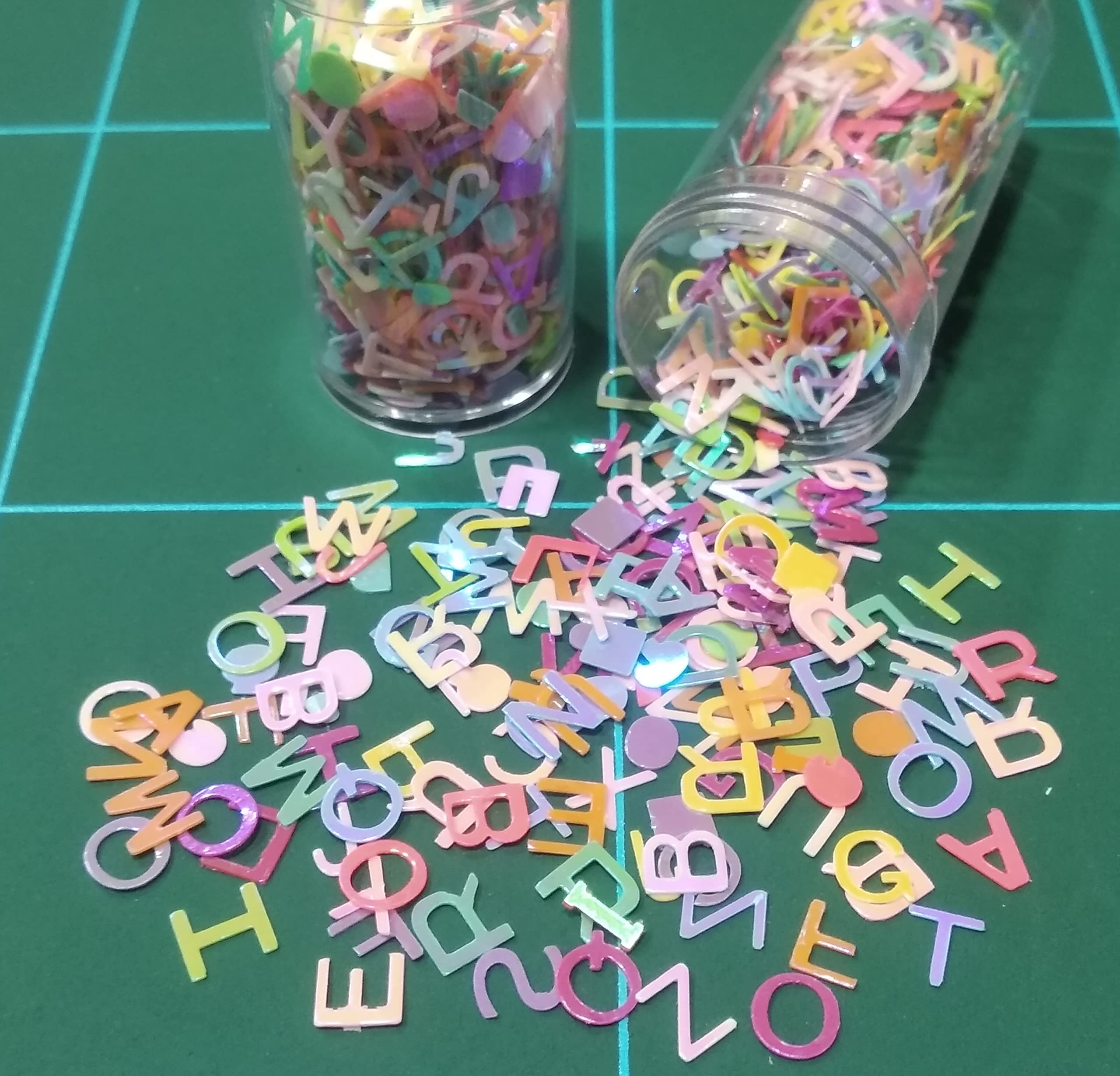 Beads & Crafts: Multicolor 6mm Alphabet Glitter Sequins (Pack of 4 Bottles/Approx. 1600 Pcs)-image-24