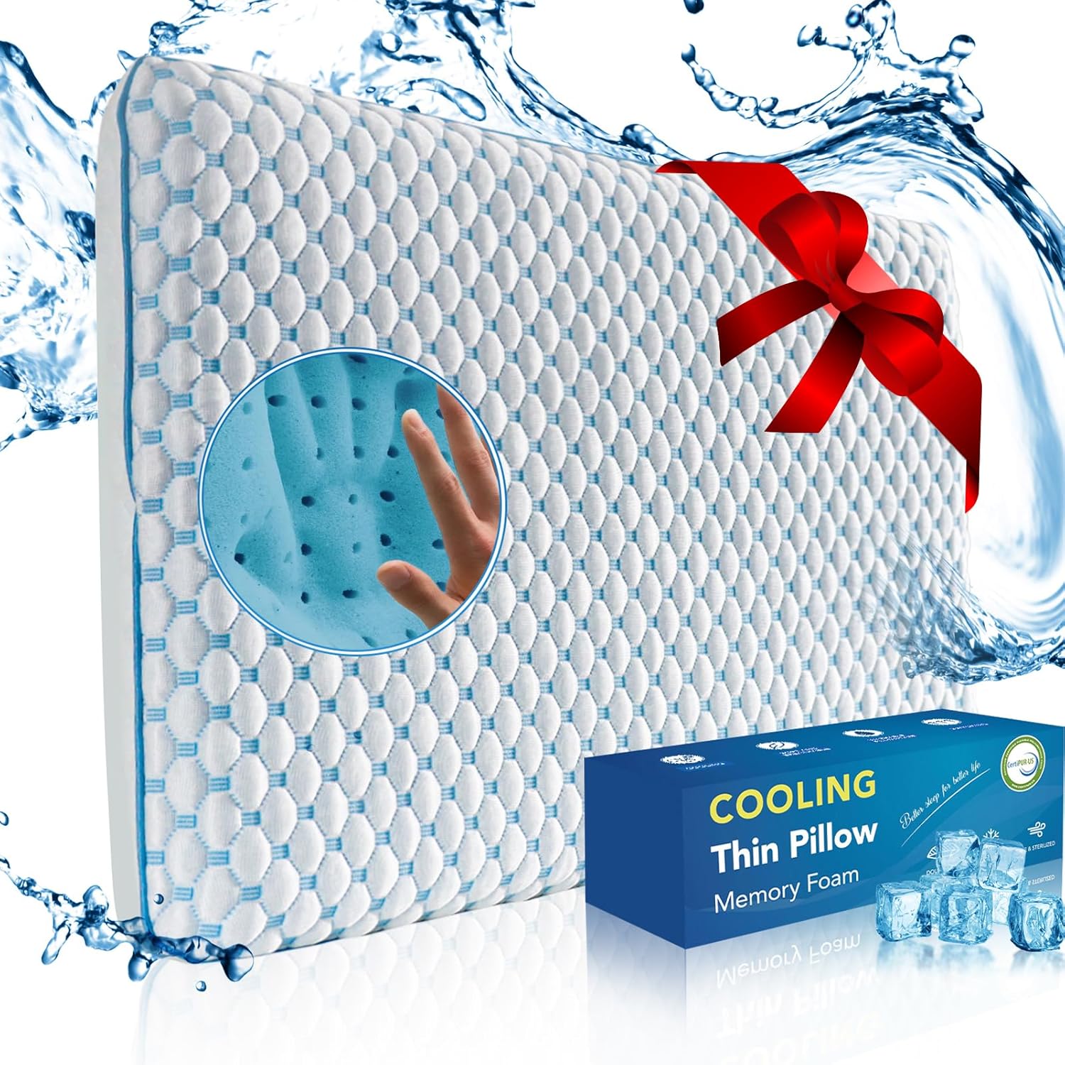 Ultra Thin Pillow for Sleeping- Cooling Gel Flat Pillow for Stomach and Back Sleepers, Slim Stomach Sleeping Shoulder Neck Pain Relief, Low Profile Memory Foam with Washable Cover 2.25-inches Height Ultra Thin Pillow for Sleeping- Cooling Gel Flat Pillow for Stomach and Back Sleepers, Slim Stomach Sleeping Shoulder Neck Pain Relief, Low Profile Memory Foam with Washable Cover 2.25-inches Height