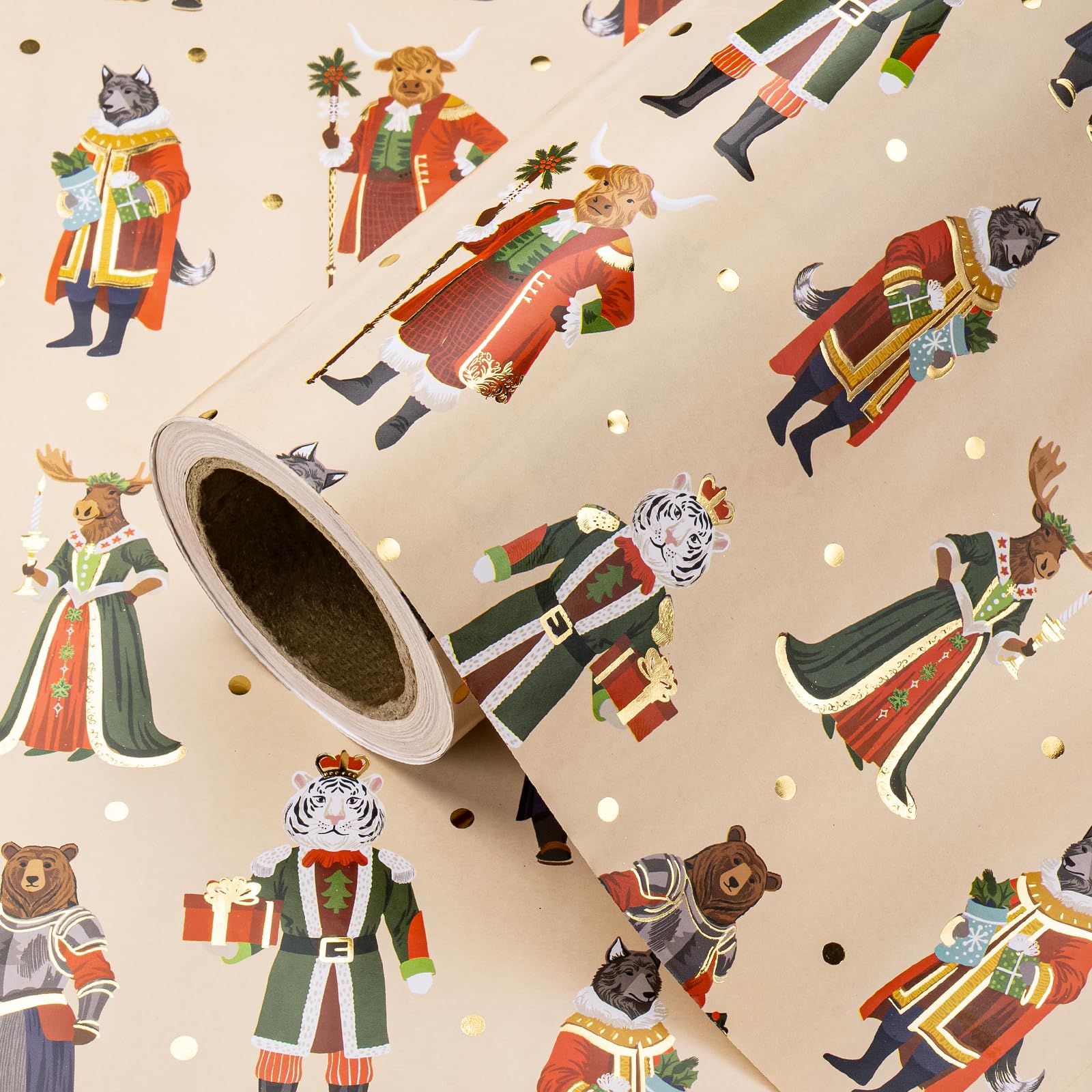 WRAPAHOLIC Nutcracker Christmas Wrapping Paper - Mini Roll - 17 Inch x 16.5 Feet - Noble Nutcracker Wrapping Paper with Woodland Animals Design for Girls Boys Kids, Xmas Holiday, Winter Season