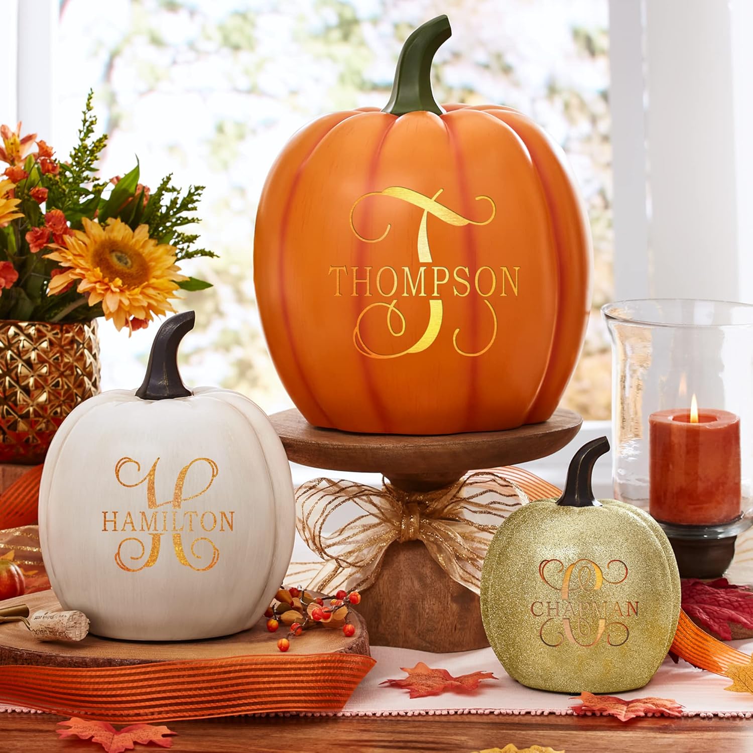 Let's Make Memories Personalized Light Up Halloween Pumpkin Decor Outdoor - Your Name & Initial on a Custom Pumpkin - Jack o Lantern - Fall Decor - Indoor/Outdoor - Large - Orange