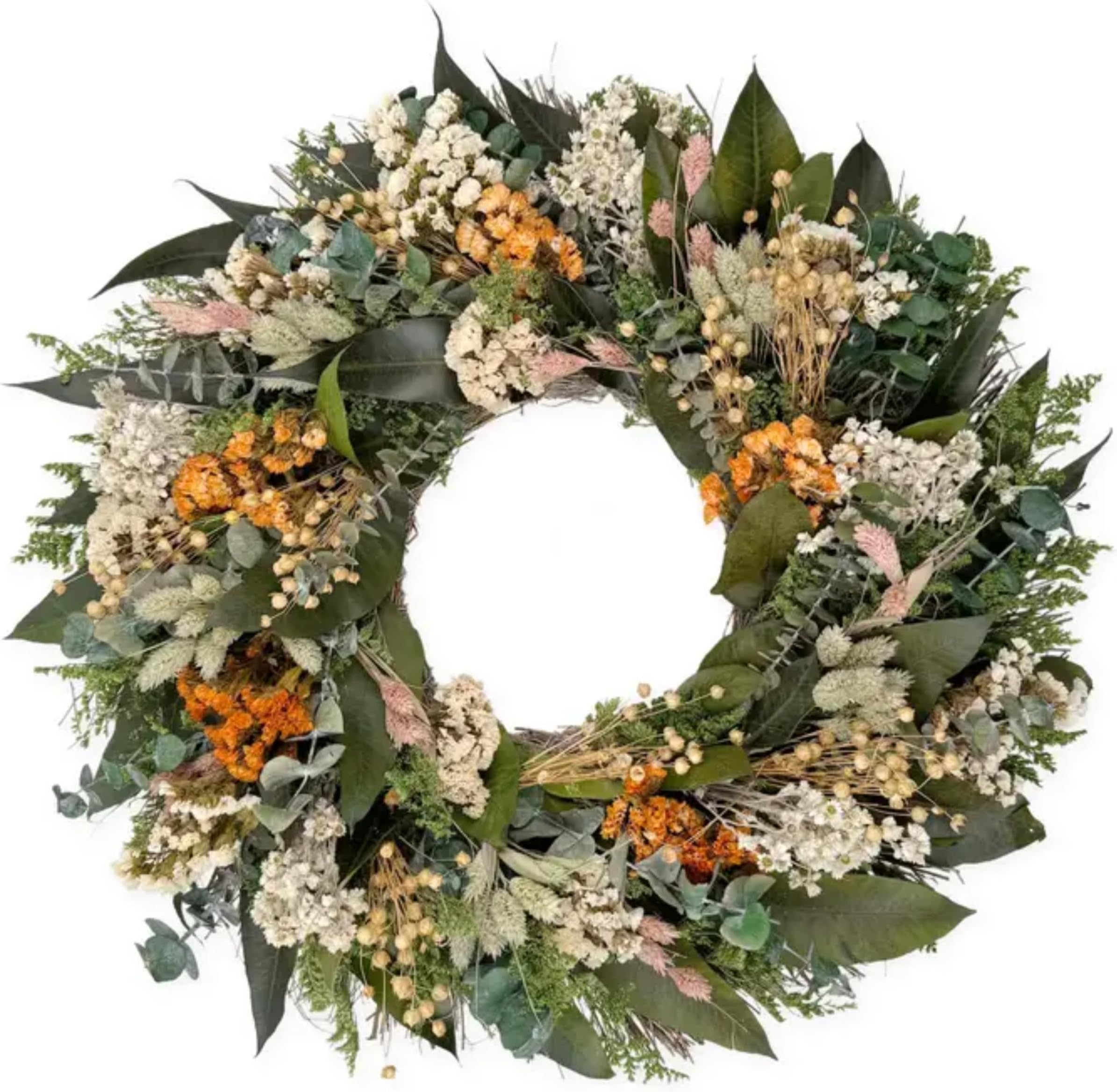 ANDALUCA 20 in Preserved Eucalyptus & Dried Flowers Natural Wreath (Floral Blooms)