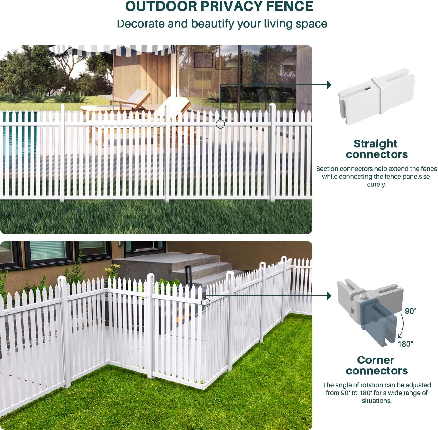 Bynbbur 2 Panels White Picket Fence 42" W x 36" H Garden Picket Fence Panel for Soft Ground Outdoor Decorative PVC Fence for Patio Yard Pool Dog Fencing (20 Pickets, Straight)