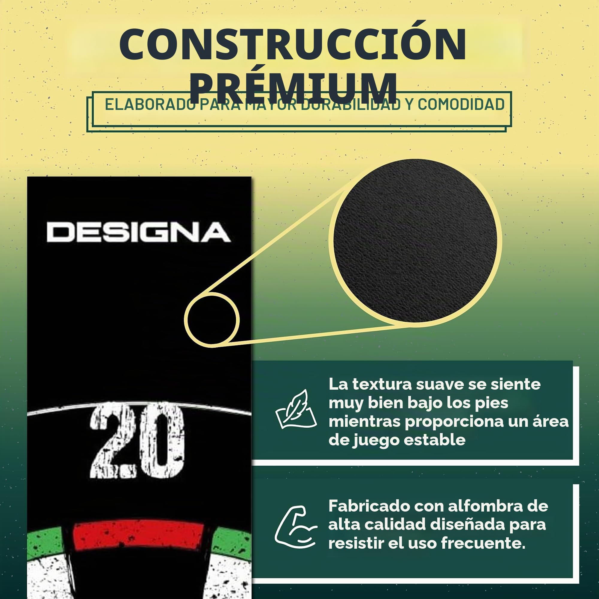 Designa Darts MAT43 | Alfombra Antideslizante para Dardos, Doble Parte Superior, 290 cm x 60 cm