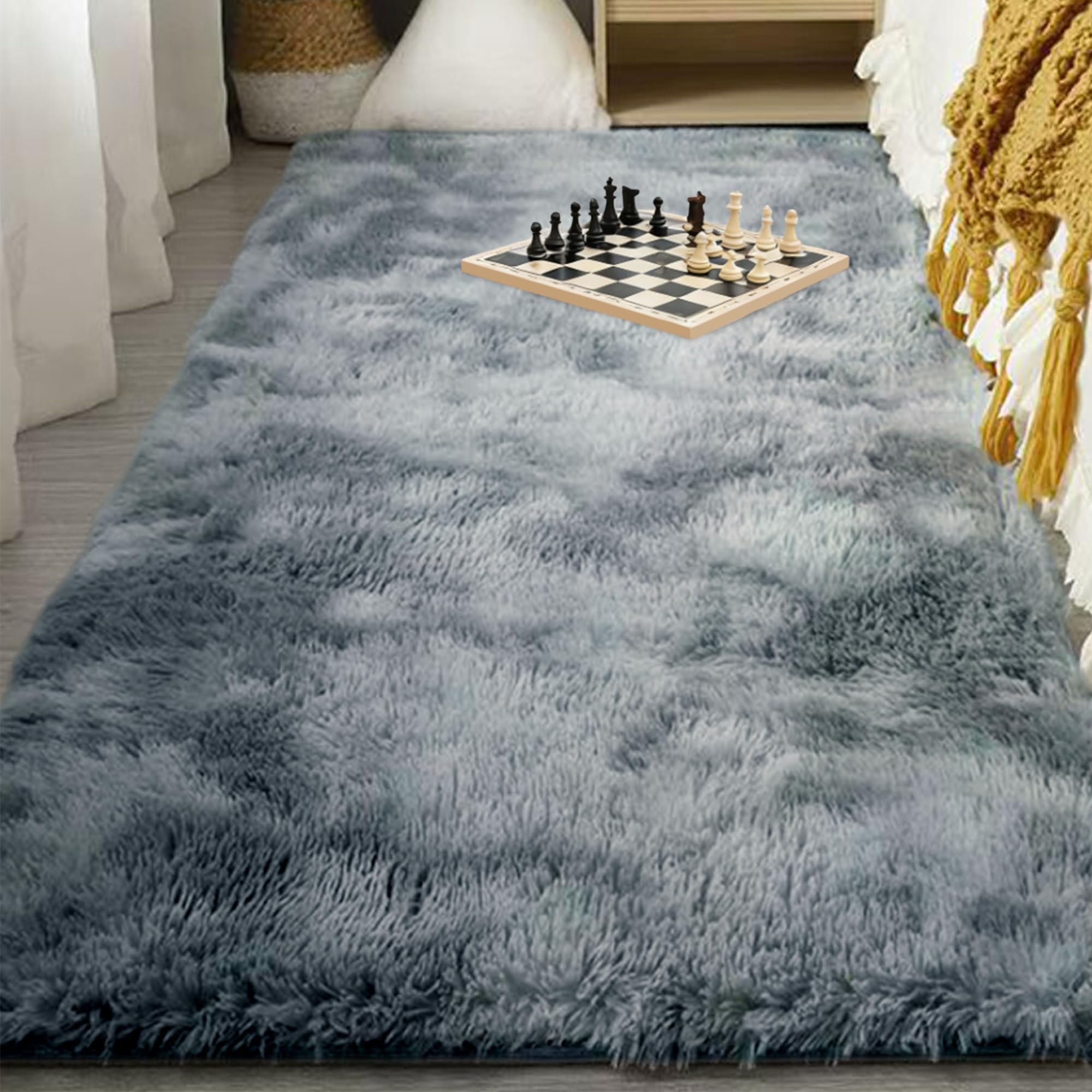 Puszysty Dywan 60 x 190 cm Duży, Super Miękki, Puszysty Dywan, Nie Gubi Włosia Dywanik Miękki Nowoczesny Wystrój Domu Do Pokoju Dziecięcego Salonu, Jasny szary