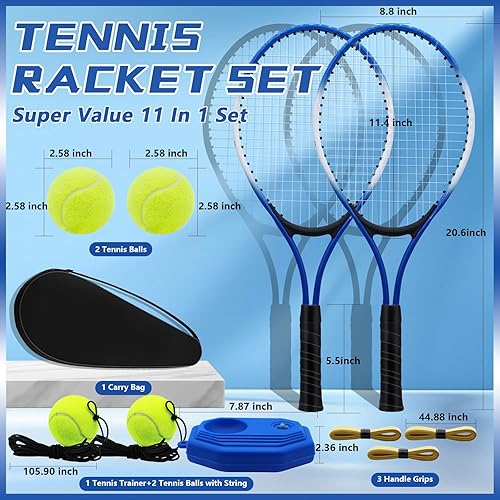Miniatura 2 de Raquetas de tenis de 21 pulgadas para niños, juego de raquetas de tenis recreativas para 2 jugadores para principiantes con 4 pelotas de tenis, 3