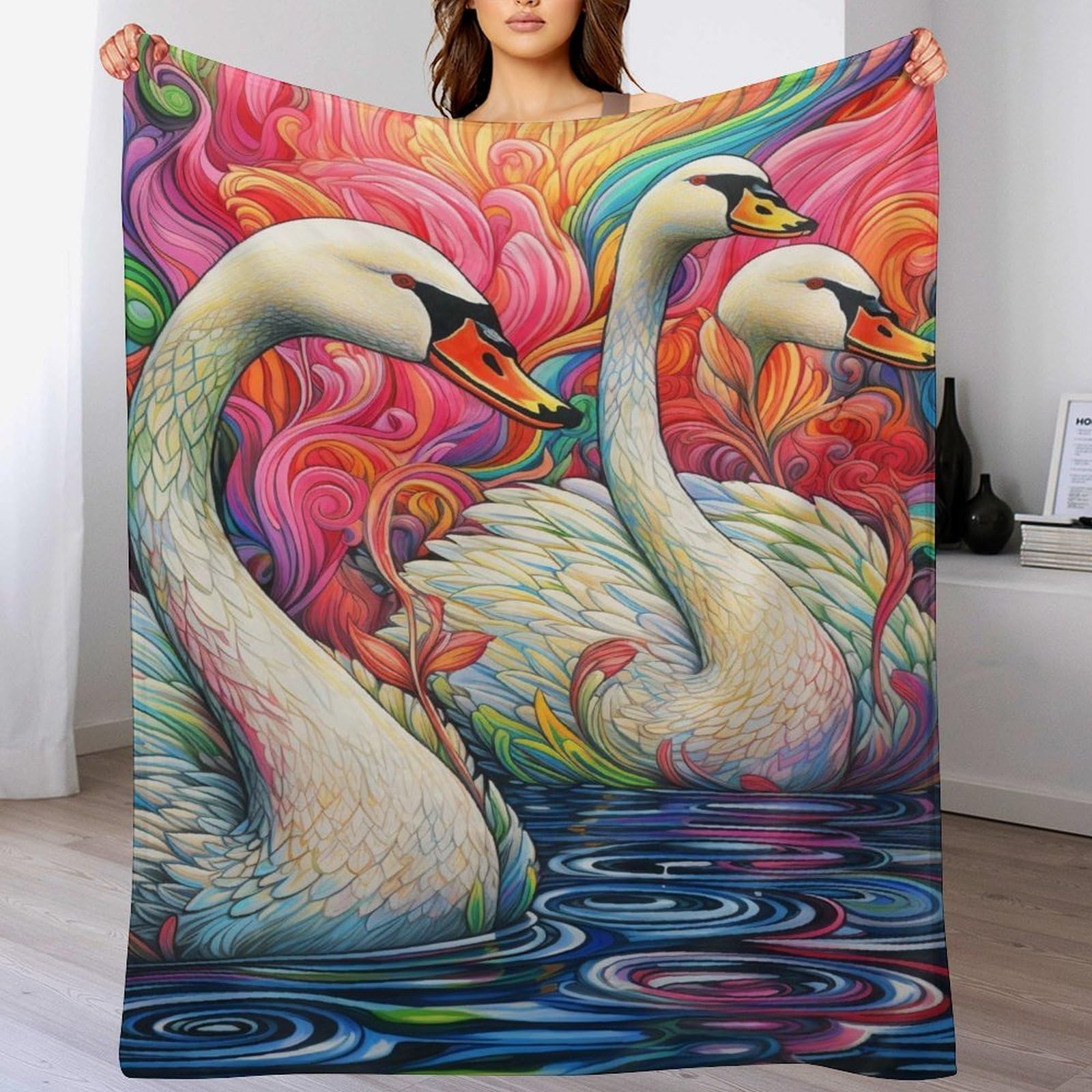 Couverture cygne plaid flanelle finis les frissons couverture chaude 180x200