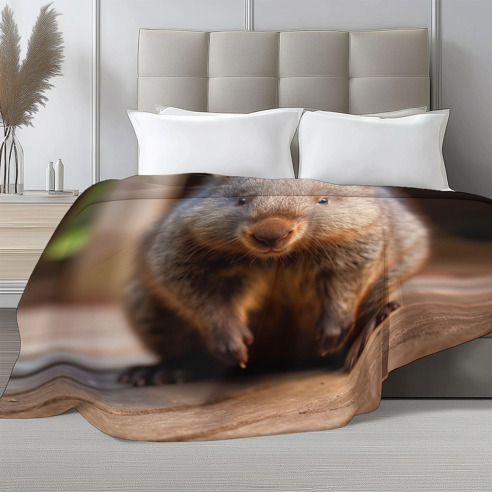wohndecke Niedlicher Cartoon-Wombat, Super Weiche Gemütliche Warme Flanell-Wurfdecke, leichte dekorative Klimaanlagen-Decke, Sofa Couch Wohnzimmerdekoration für Erwachsene Kinder Büro 150 x 200 cm