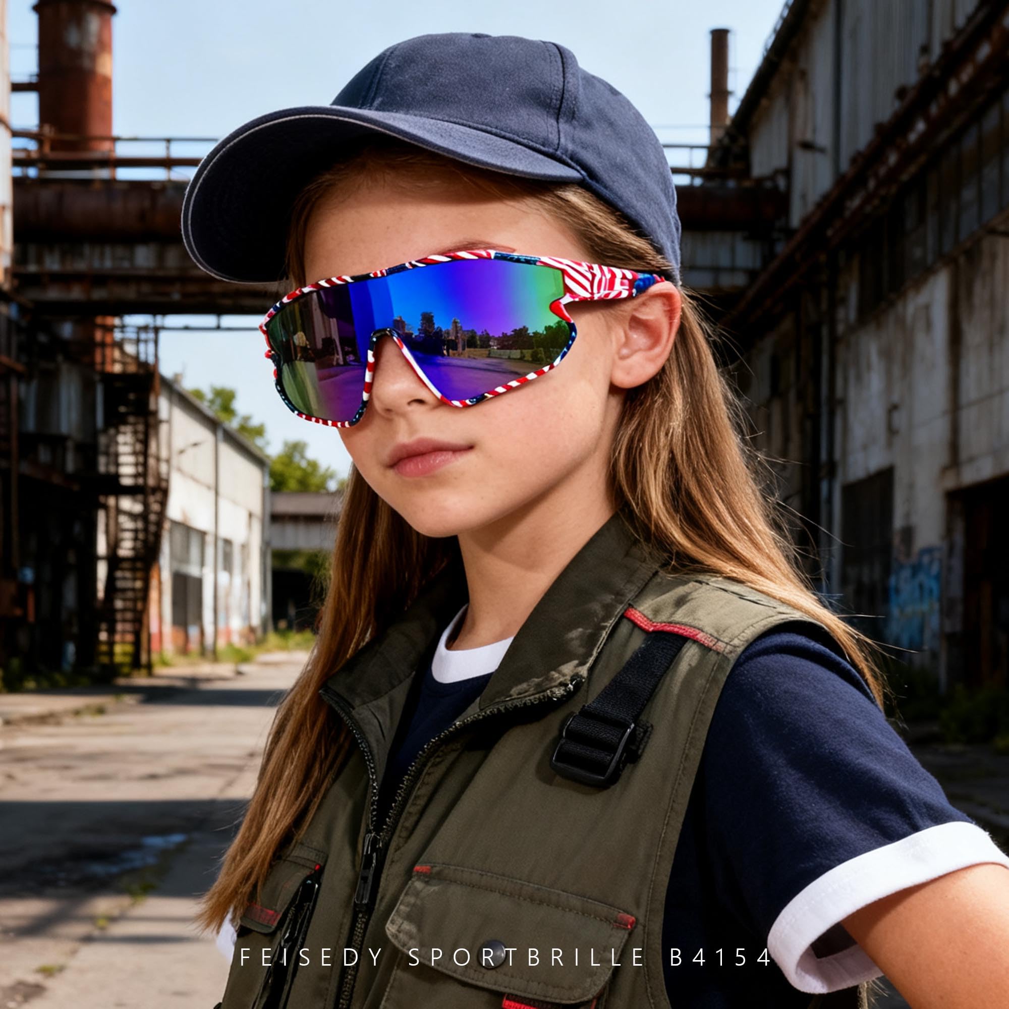 FEISEDY Occhiali Sportivi per Bambini e Adolescenti (7-16 anni), per Ciclismo e Baseball, da Sole, con Protezione UV400, per Ragazzi e Ragazze B4154
