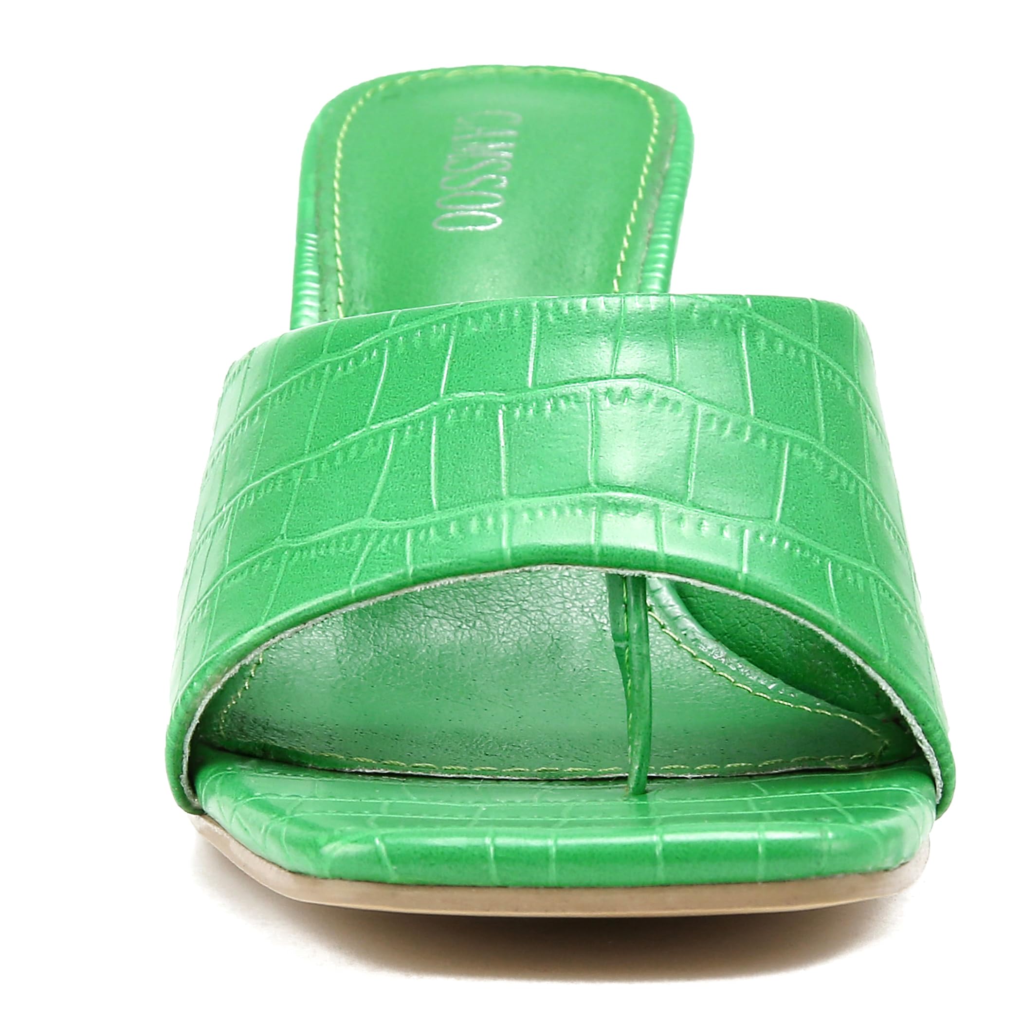 CAMSSOO Women's Square Open Toe Heeled Mules Flip Flops Chunky Heels Slip On Sandals Block High Heel Fashion Wedding Dress Shoes