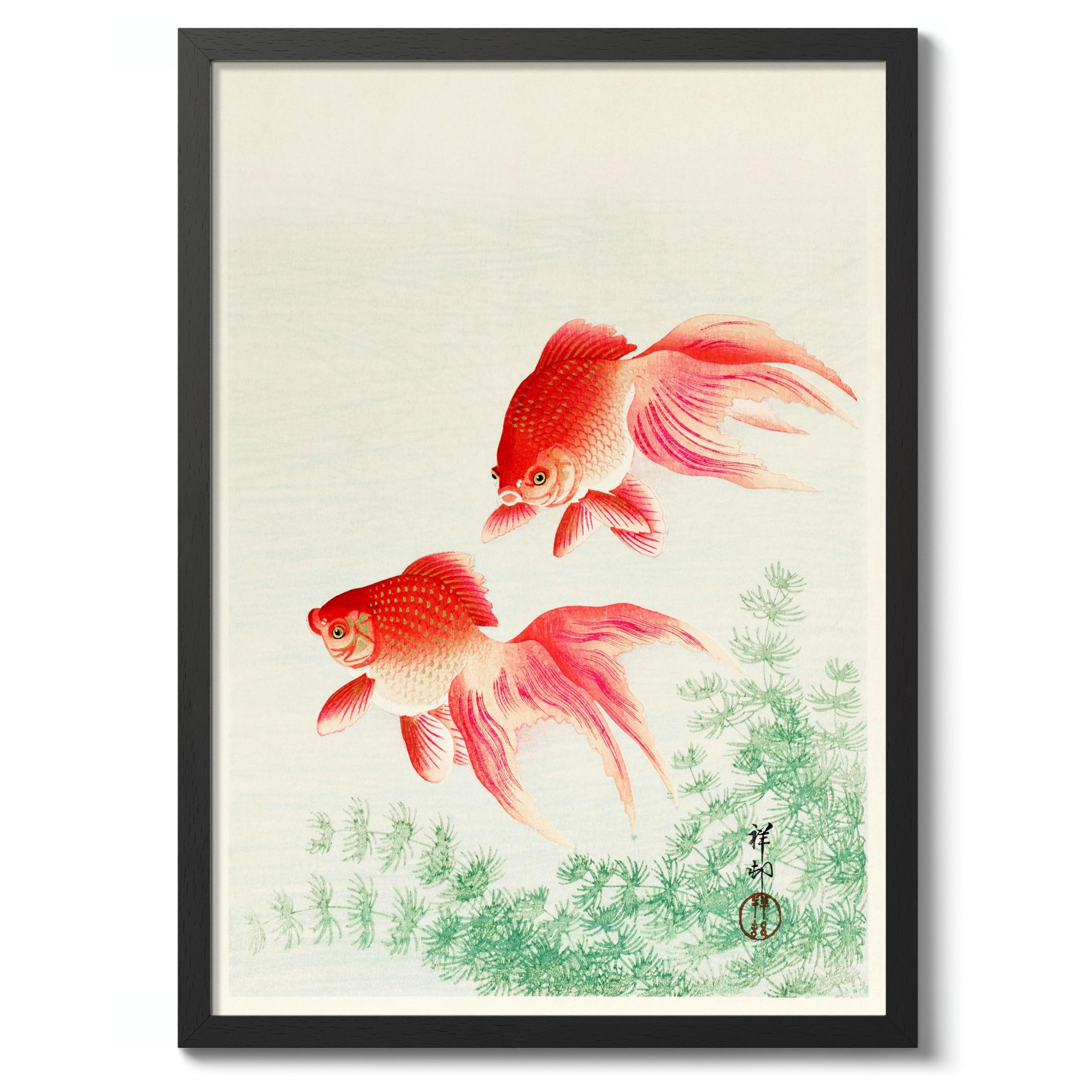 Goldfish Japanese Woodblock Print, Vintage Aesthetic Poster Japan Wall Art Exhibition Ukiyo-E Home Decor, Archival Matte, A5 (Black Frame) - 21x14.8cm