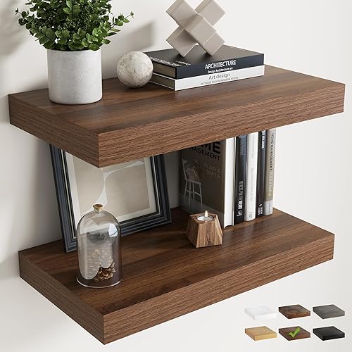 Miniatura 50 de Marsmiles Estantes flotantes para pared, 12D55W105H-WHT-2P Blanco (Simply White),Oak Finish,Mate negro,Marrón (Rustic Brown Finish),Acabado