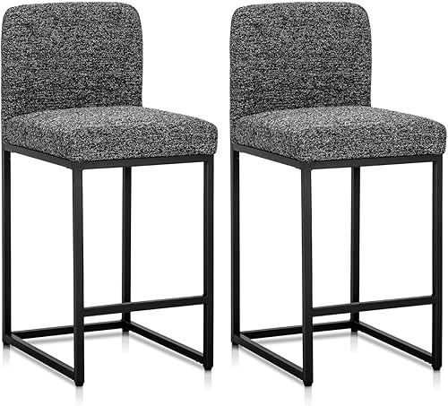 Miniatura 7 de Sophia & William Juego de 2 taburetes de bar copetudos de 26 pulgadas de altura de mostrador para isla de cocina, modernas sillas de bar de cuero