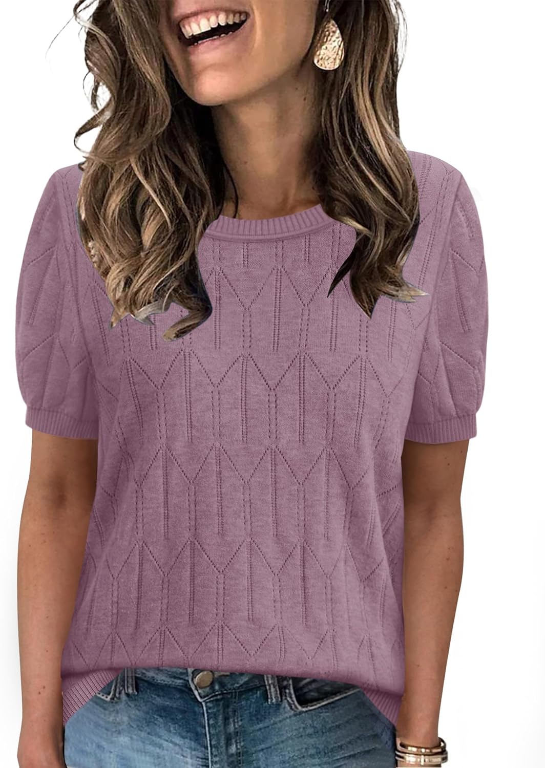 Sampeel Short Sleeve Sweater for Women Round Neck Knit Work Tops Beach Fashion Vacation Clothes Summer Outfits 2026