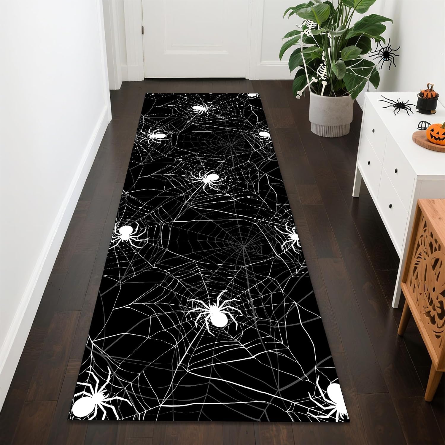 Halloween Kitchen Runner Rugs,2x6ft,Halloween Decor Gothic Rugs for Hallway,Washable Bat Spider Web Rug， Non-Slip Soft Pumpkin Skull Rug,for Laundry Room Bathroom Door Mat Entryway Carpet