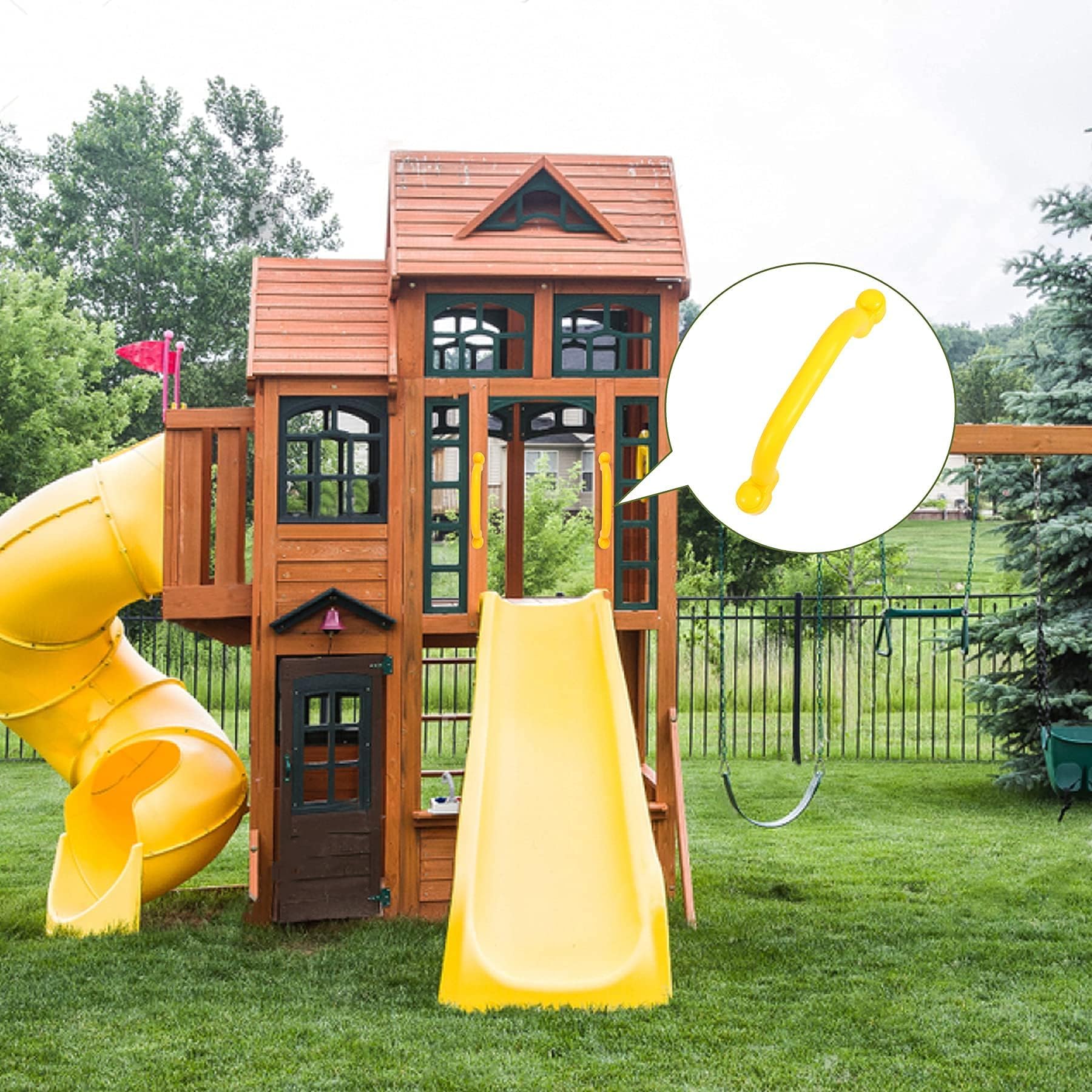 REDCAMP Spielturm Zubehör Set (7 STK), Kinder Spielzeug Set mit Lenkrad Teleskop Telefon 4 Sicherheitsgriffe, Outdoor Spielplatz Ausstattung für Klettergerüst Baumhaus Schaukel Garten