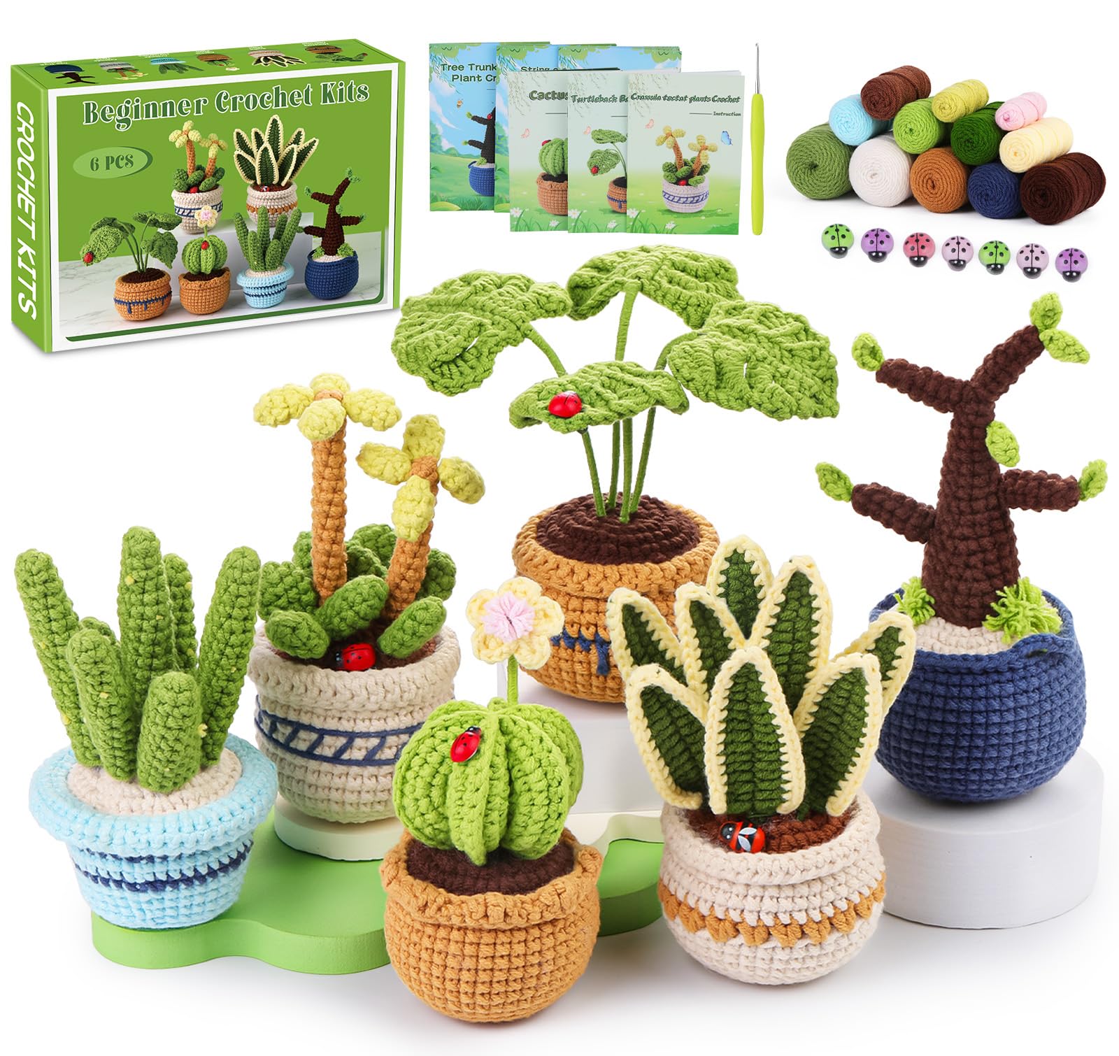 Hssugi Kit de crochê para iniciantes, 6 peças de kits de crochê