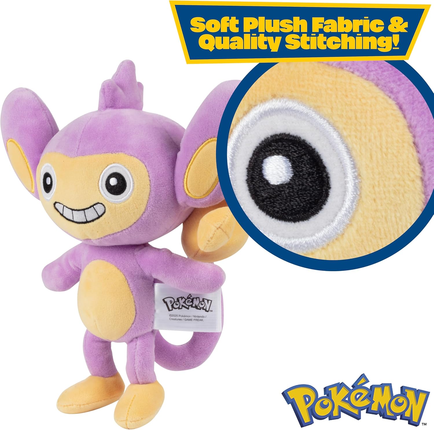 Pokémon 8" Aipom Plush - Officially Licensed - Generation 2 Figure - Authentic Monkey Soft Stuffed Animal Toy - Gift for Kids, Boys, Girls - 2+