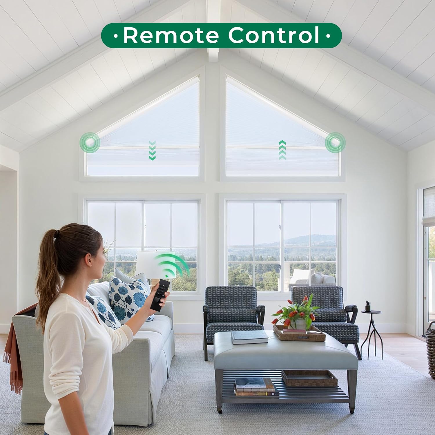 Allesin Smart Trapezoid Cellular Shades – Motorized Honeycomb Blinds for Angled or Trapezoidal Windows with Remote, Custom Size Color, Light Filtering or Blackout Options，Light Filtering Fabric