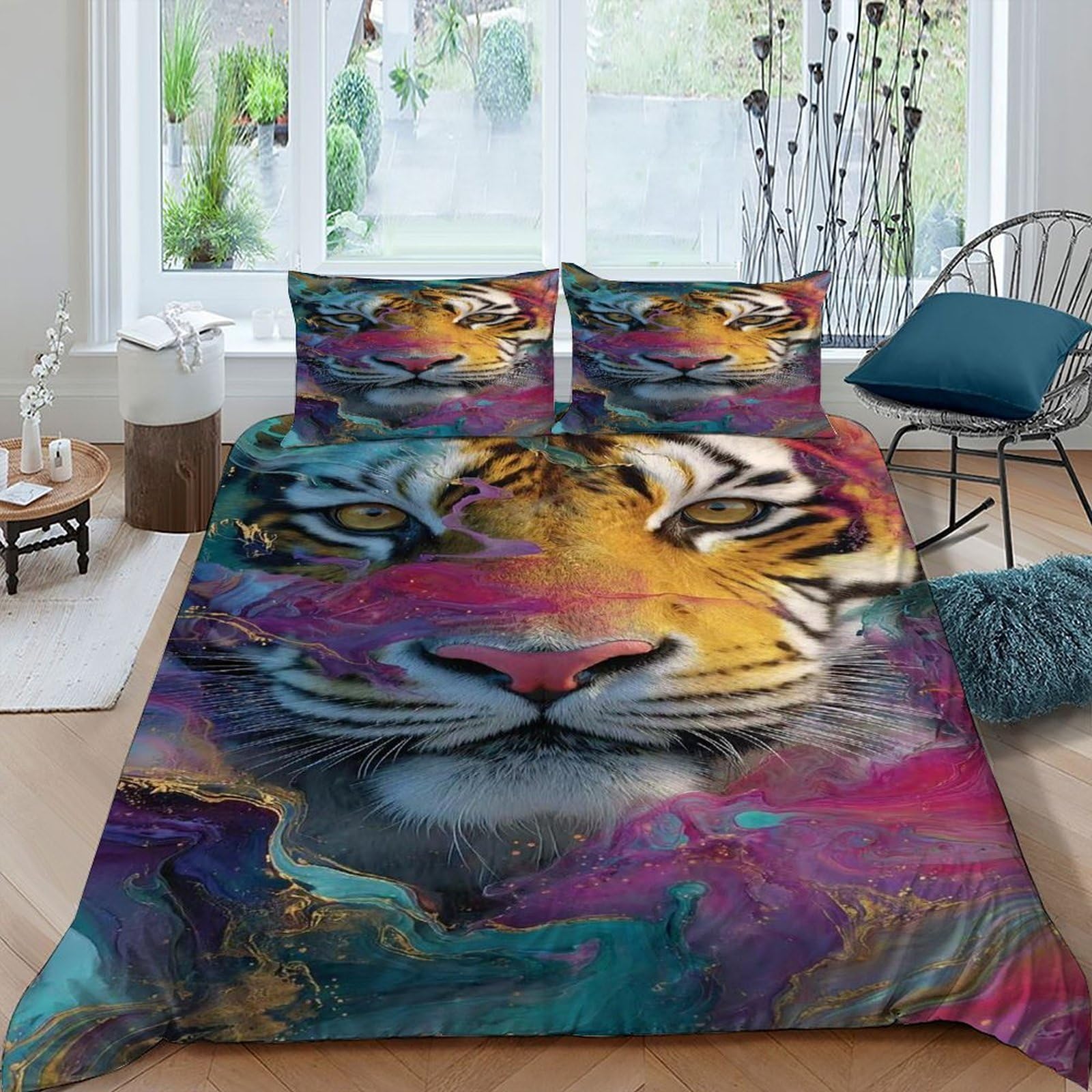 Housse de couette King 220x240 cm avec 2 taies d'oreiller en microfibre imprimée Fantasy Forest