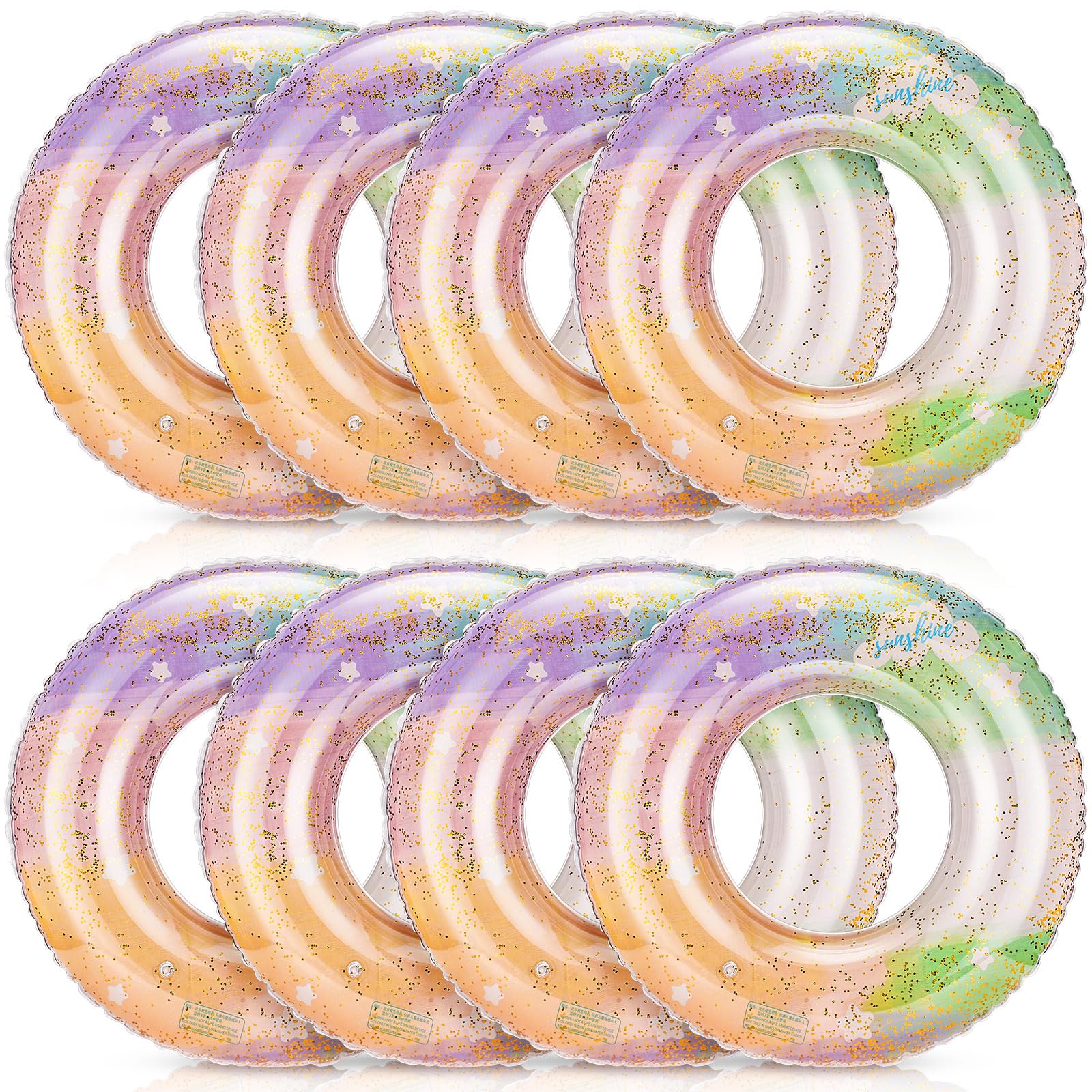 Wettarn 8 Pcs Inflatable Pool Floats Toys Swim Tubes Rings Inner Glitter Sequin Pool Tube Water Swimming Party Ring Float Tube for Boys Girls Outdoor