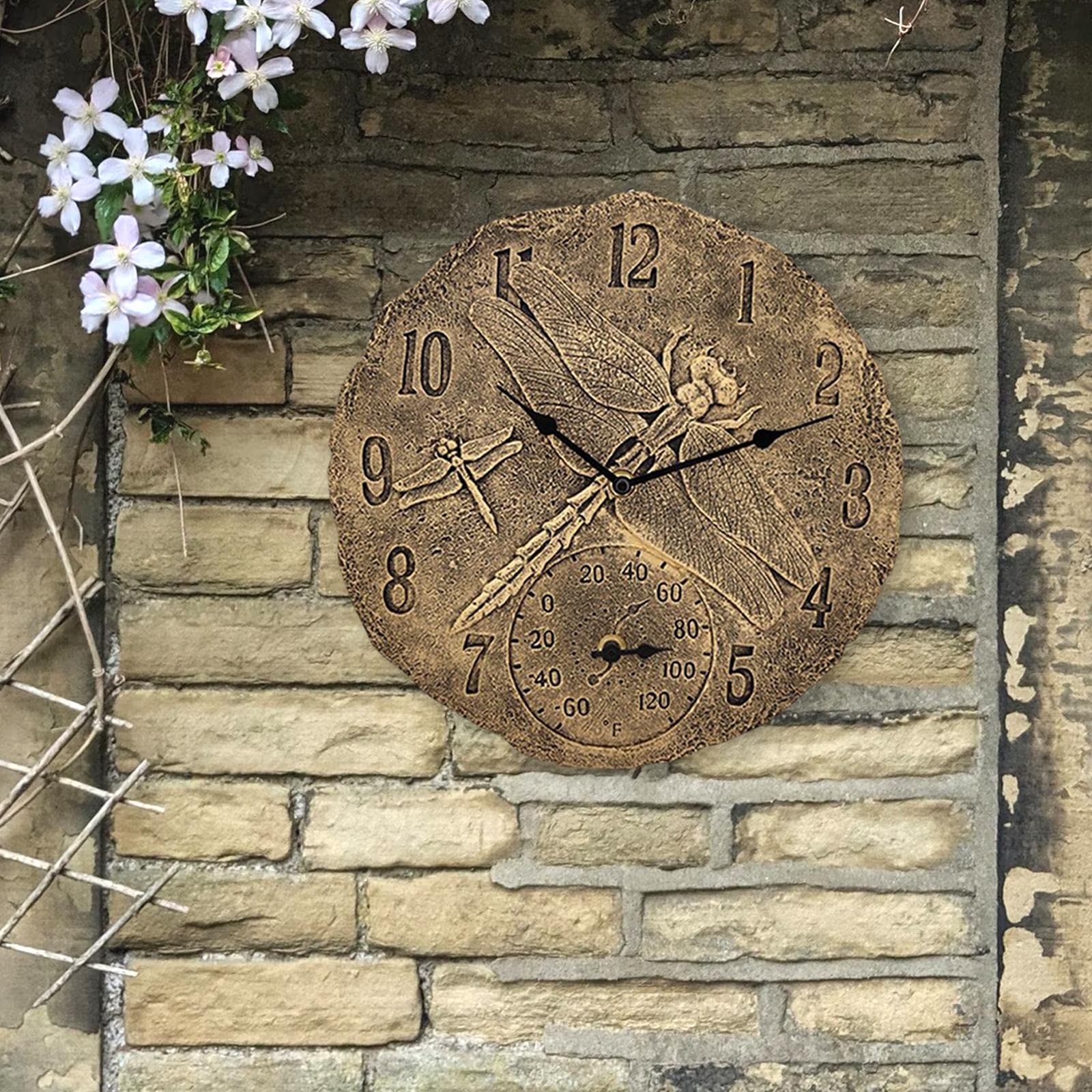 SM SunniMix 30.5cm Horloge Murale Étanche Intérieur Extérieur Température Affichage Quartz Montres Suspendues Horloges Rondes pour La Salon Pelouse