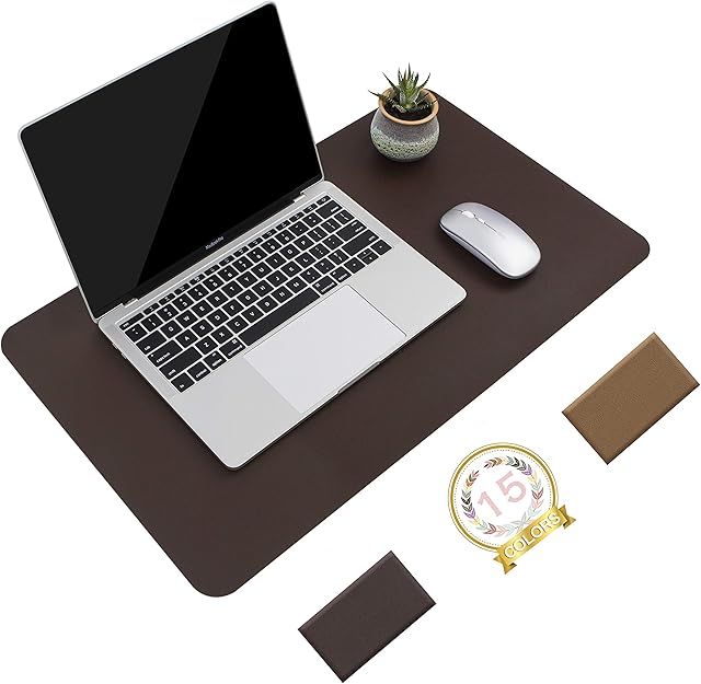 Non-Slip Desk Pad, Waterproof PVC Leather Desk Table Protector, Ultra Thin Large Mouse Pad, Easy Clean Laptop Desk Writing Mat for Office Work/Home/Decor (60 x 35 cm, Dark Brown)