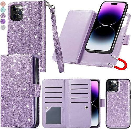 Varikke Funda para iPhone 14 Pro Max, funda magnética desmontable con tarjetero y soporte y correa de muñeca para iPhone 14 Pro Max de 6.7 pulgadas,