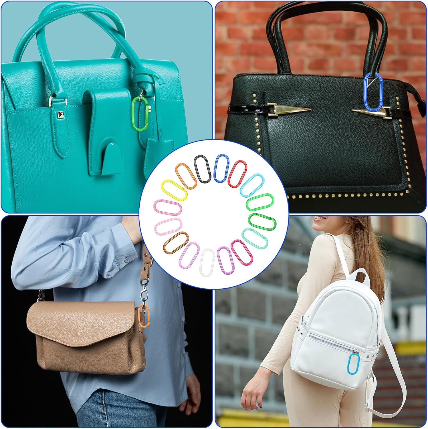 16 Pcs Oval Shape Carabiner Keychain Clips Cut Carabiners Clip Heavy Duty Snap Bag Hook Multicolor Aluminum Carabiner for Climbing Outdoor Camping Fish Hiking Pet Home Hammock Dog Tags Backpack - Image 6