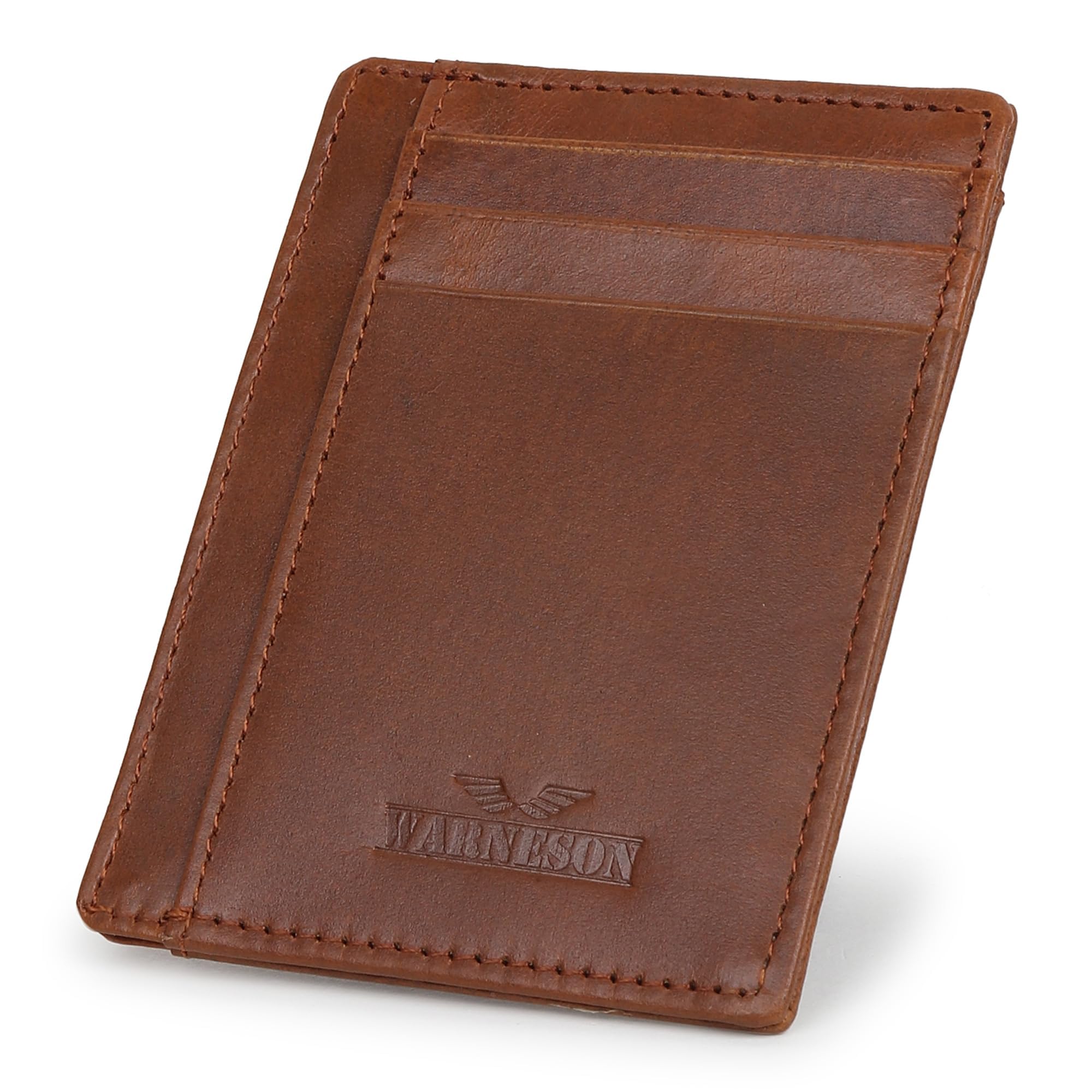 Warneson Ultra Slim Leather Wallet Just 0.12 Thick, 6 Card Slots, RFID Blocking, Soft, Durable, Minimalist Genuine Leather, Credit Card Holder for Men